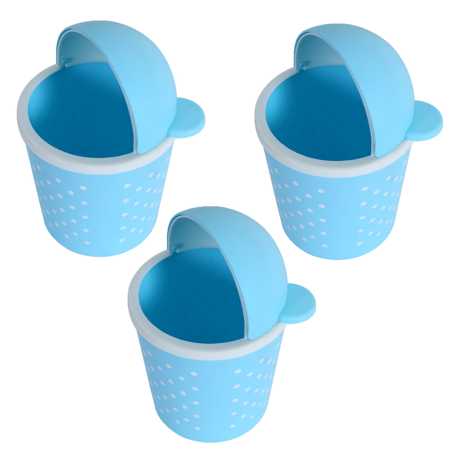 Kuber Industries Teddy Table Dustbin|Plastic Swinging Lid Waste Storage Garbage Bin|Desktop Trash Can For Study Table, Office(Sky Blue)