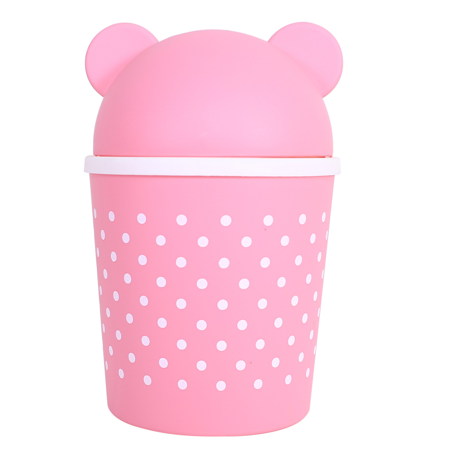 Kuber Industries Teddy Table Dustbin|Plastic Swinging Lid Waste Storage Garbage Bin|Desktop Trash Can For Study Table, Office(Pink)