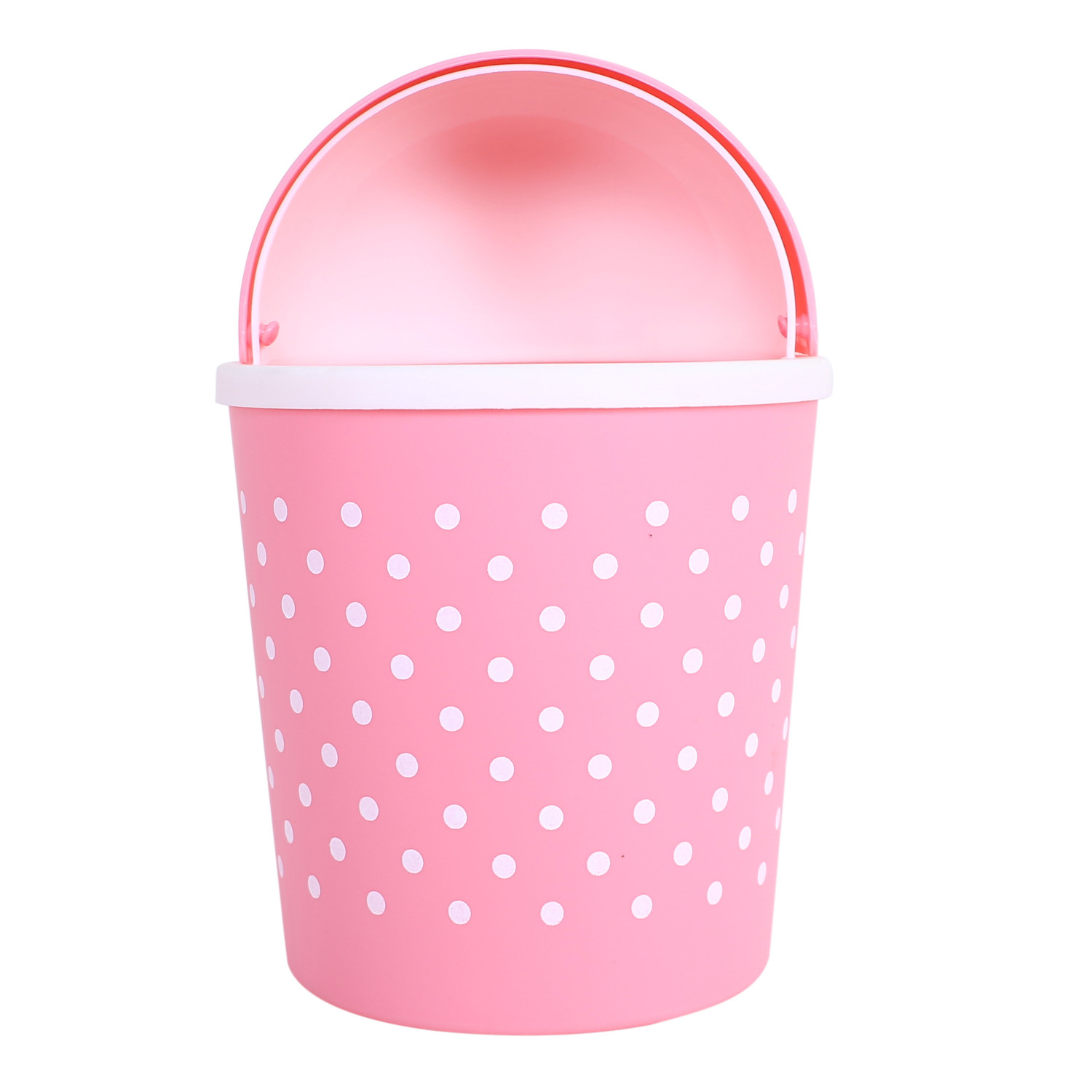 Kuber Industries Teddy Table Dustbin|Plastic Swinging Lid Waste Storage Garbage Bin|Desktop Trash Can For Study Table, Office(Pink)