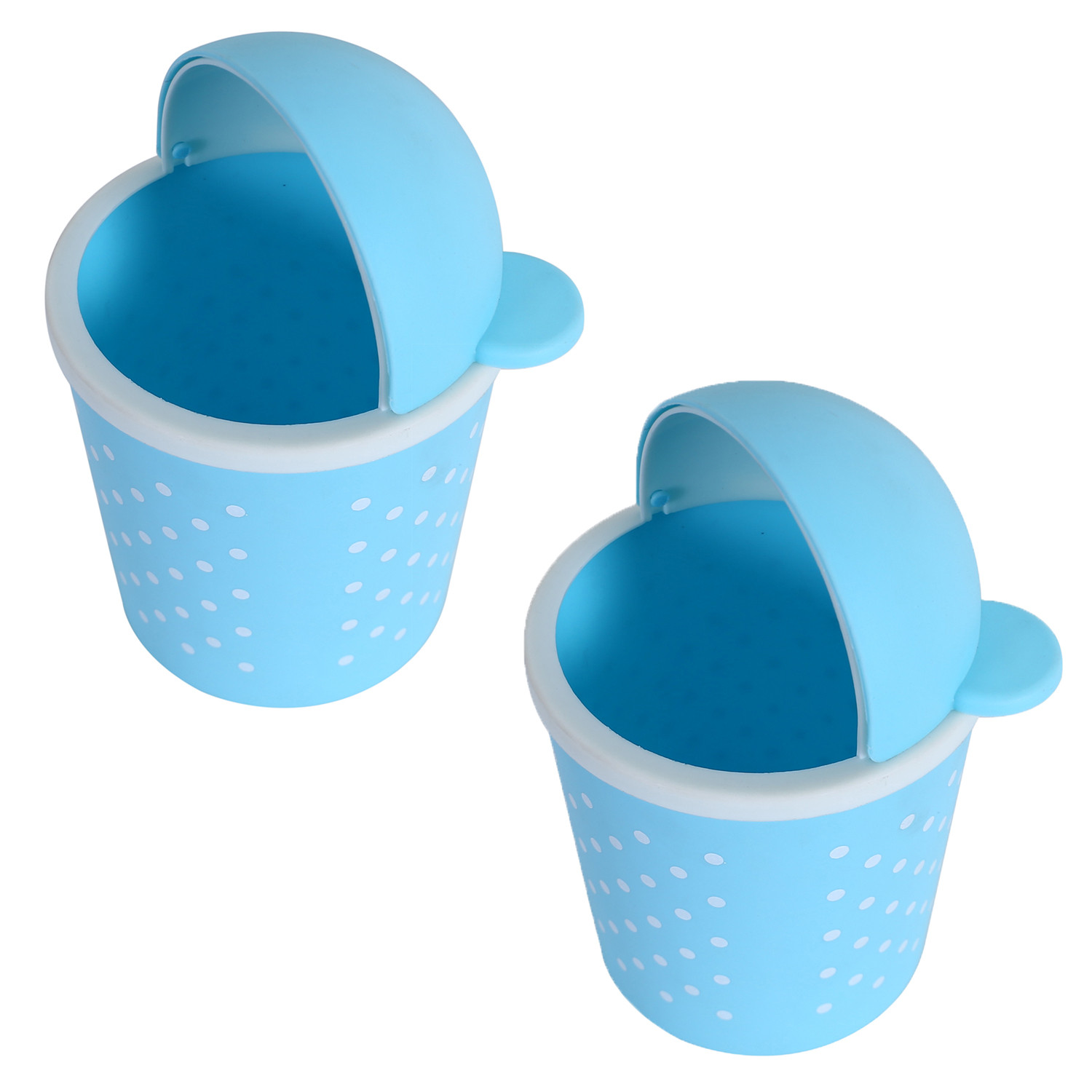 Kuber Industries Teddy Table Dustbin|Plastic Swinging Lid Waste Storage Garbage Bin|Desktop Trash Can For Study Table, Office(Sky Blue)