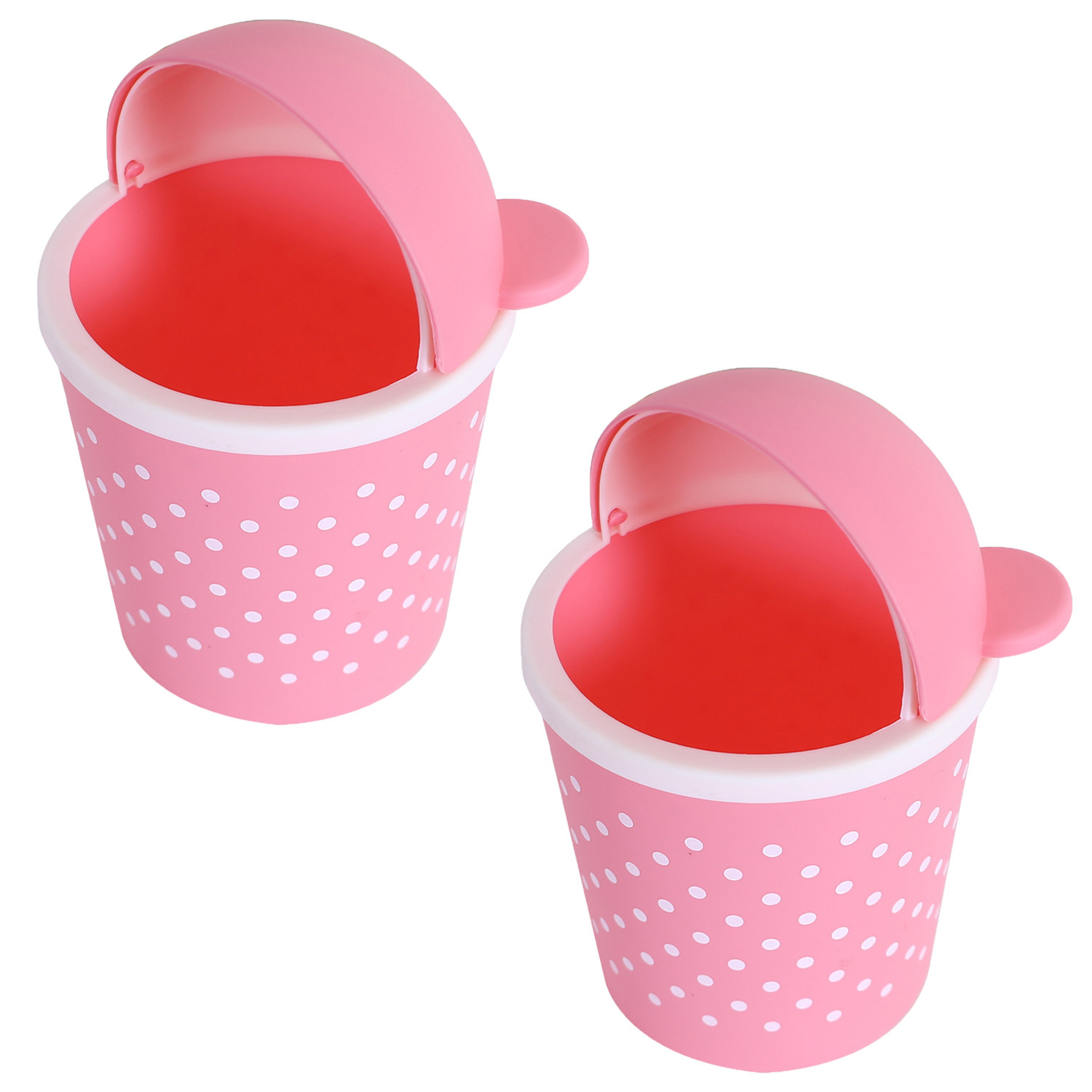 Kuber Industries Teddy Table Dustbin|Plastic Swinging Lid Waste Storage Garbage Bin|Desktop Trash Can For Study Table, Office(Pink)