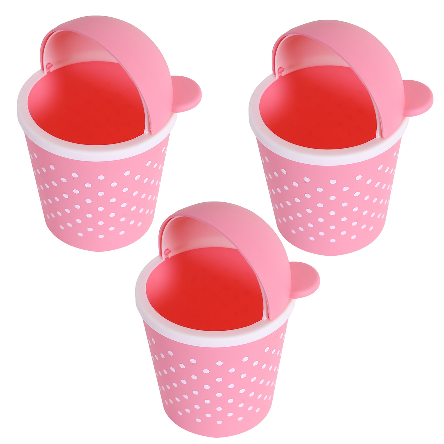 Kuber Industries Teddy Table Dustbin|Plastic Swinging Lid Waste Storage Garbage Bin|Desktop Trash Can For Study Table, Office(Pink)