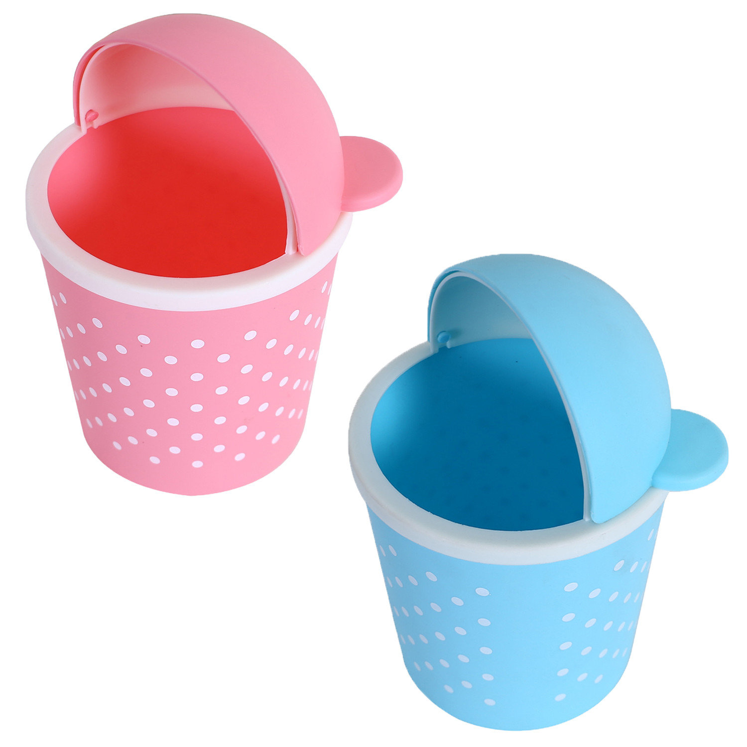 Kuber Industries Teddy Table Dustbin|Plastic Swinging Lid Waste Storage Garbage Bin|Desktop Trash Can For Study Table, Office|Pack of 2 (Multicolor)