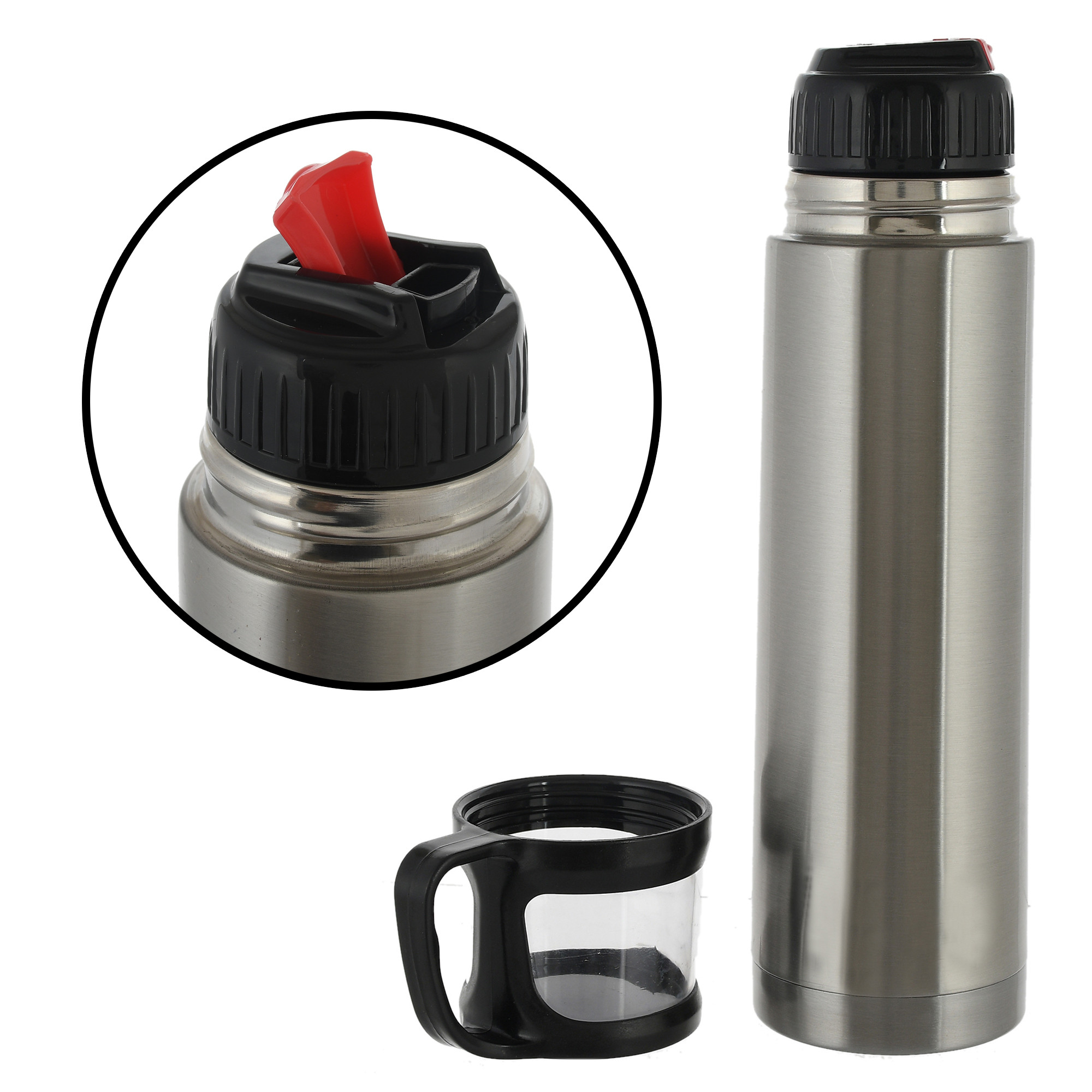 Kuber Industries Thermosteel 24 Hours Hot And Cold Vacuum Flask With Drinking Cup Lid, 500ml (Silver)