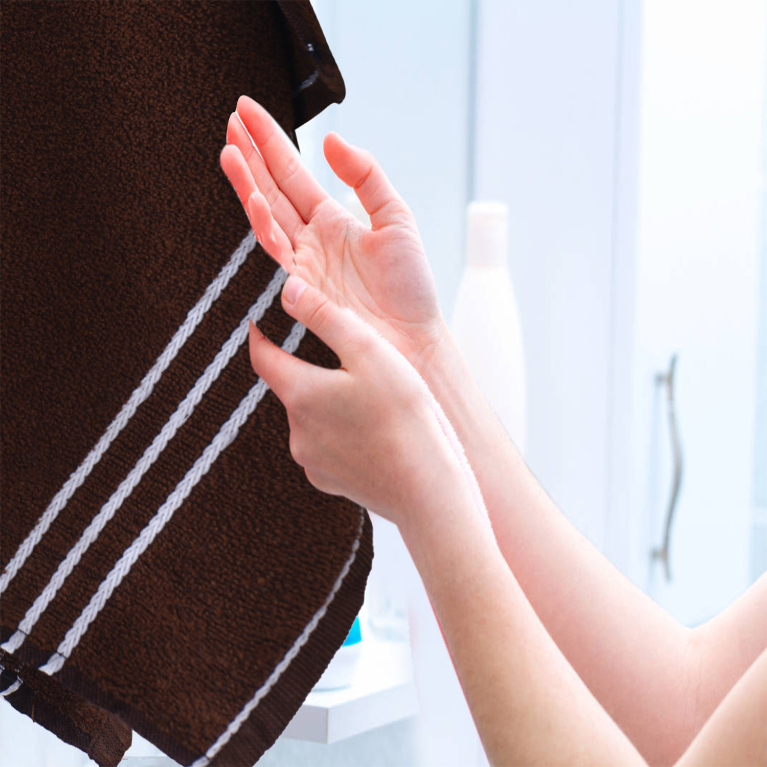Kuber Industries Three Stripes Design Super Absorbent Cotton Hand Towel|Face Towel for Men,Women & Kids (Brown)