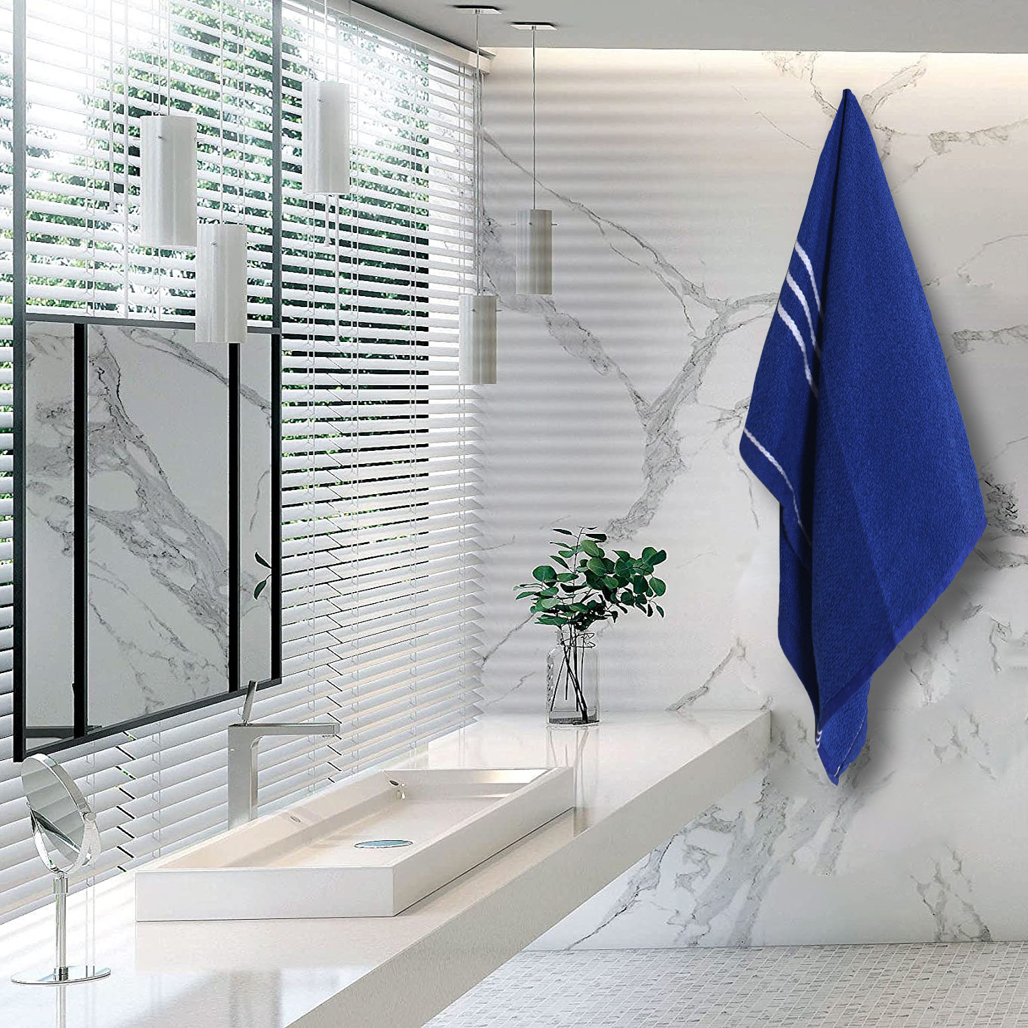 Kuber Industries Three Stripes Design Super Absorbent Cotton Hand Towel|Face Towel for Men,Women & Kids (Blue)
