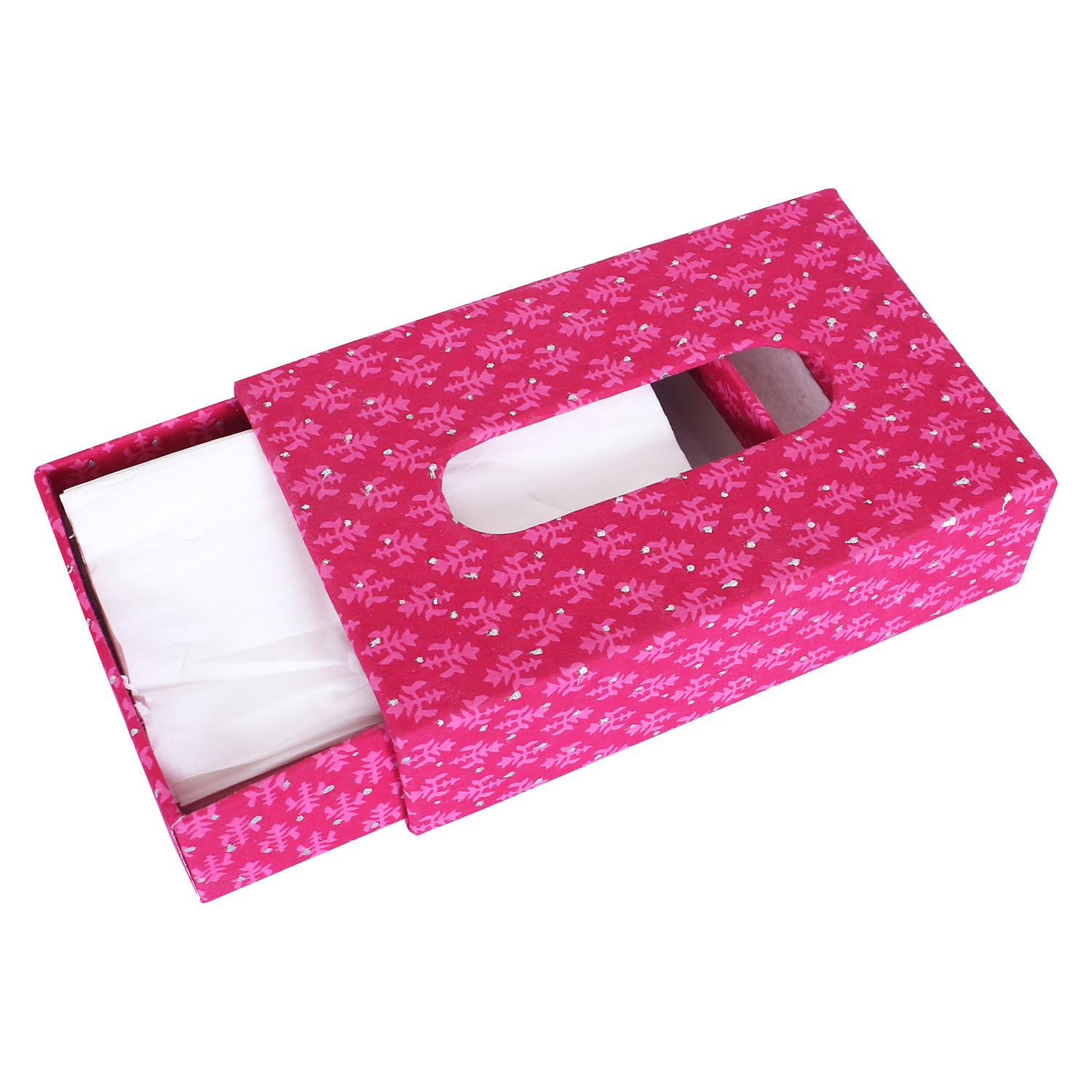 Kuber Industries Tissue Paper Box | Cardboard Tissue Paper Holder | Pink Leaf Tissue Box | Tissue Paper Box for Car | Paper Napkin Holder Hotel | Office | Pink