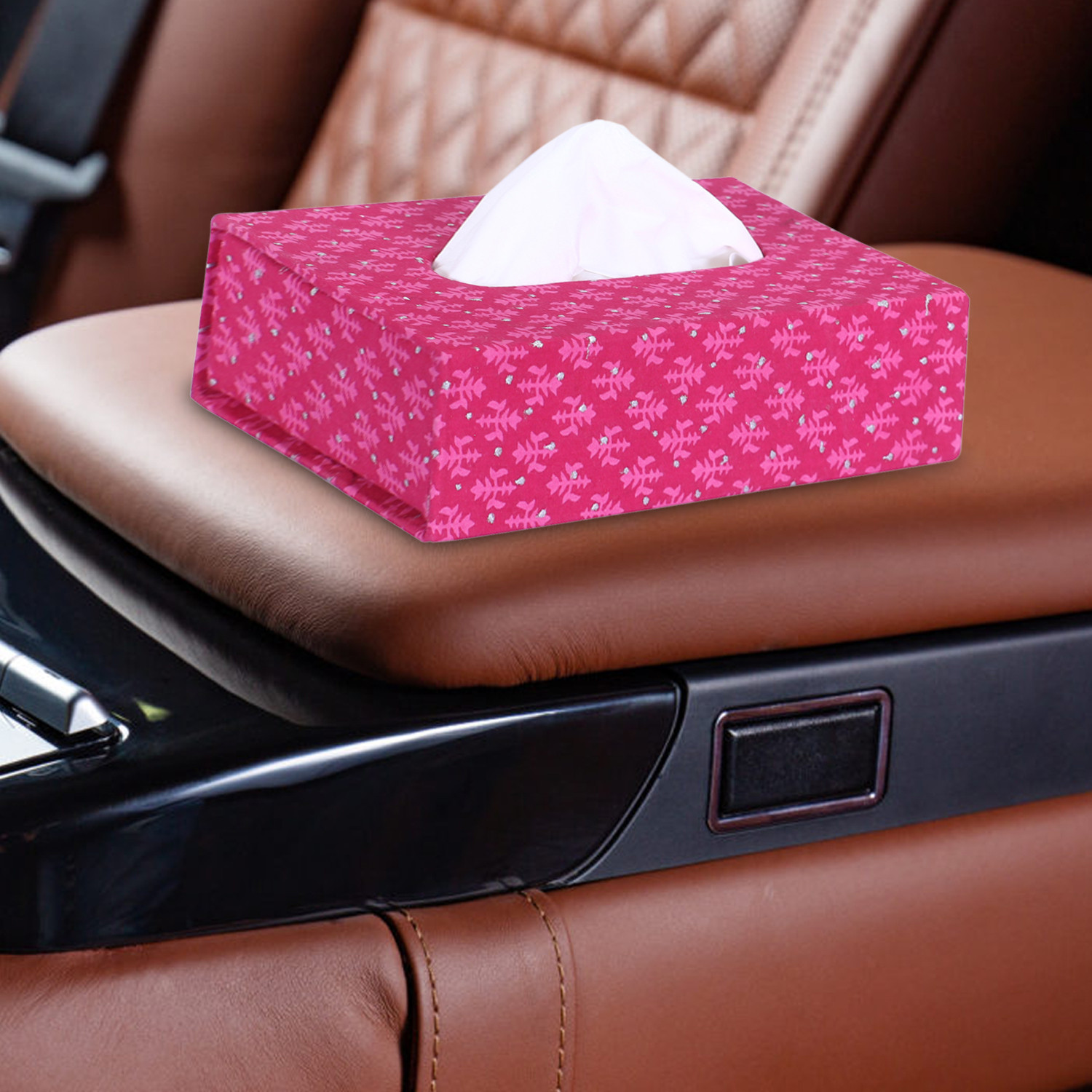 Kuber Industries Tissue Paper Box | Cardboard Tissue Paper Holder | Pink Leaf Tissue Box | Tissue Paper Box for Car | Paper Napkin Holder Hotel | Office | Pink