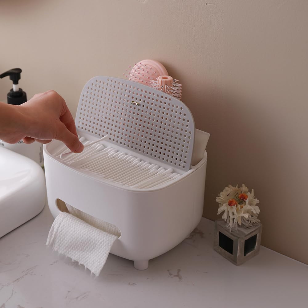 Kuber Industries Tissue Paper Box with Storage|Tissue Holder Dispenser for Bathroom, Car|White