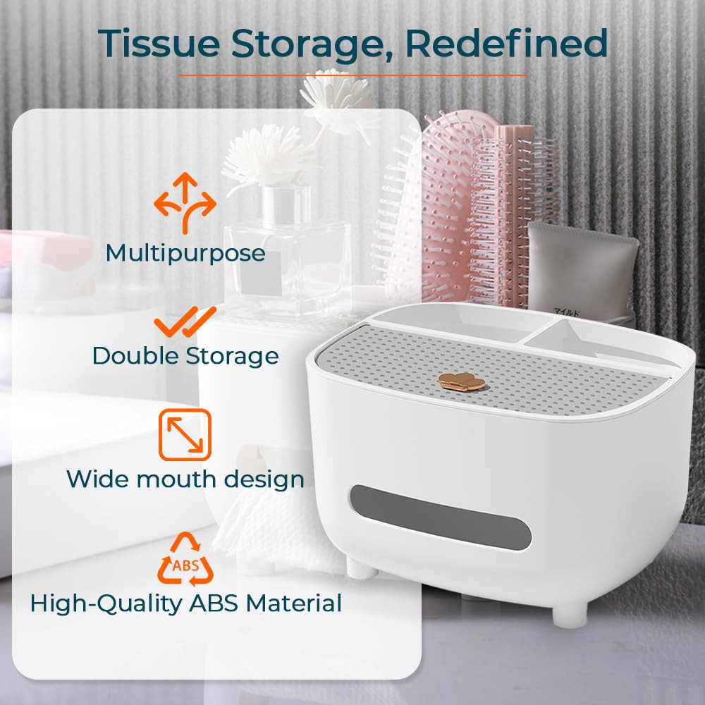 Kuber Industries Tissue Paper Box with Storage|Tissue Holder Dispenser for Bathroom, Car|White