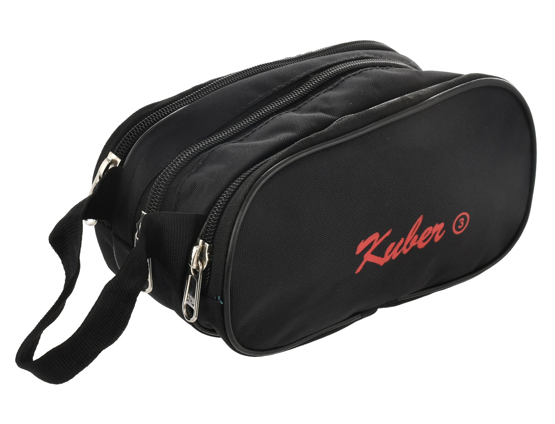 Kuber Industries Toilerty bag, Shaving Kit, Cosmetic Bag For Travel Accessories With 3 Zipper Comparments & Carrying Strip (Black)-HS43KUBMART26607