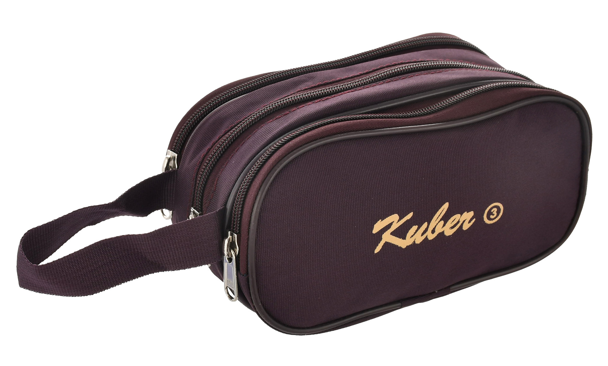 Kuber Industries Toilerty bag, Shaving Kit, Cosmetic Bag For Travel Accessories With 3 Zipper Comparments & Carrying Strip (Maroon)-HS43KUBMART26615