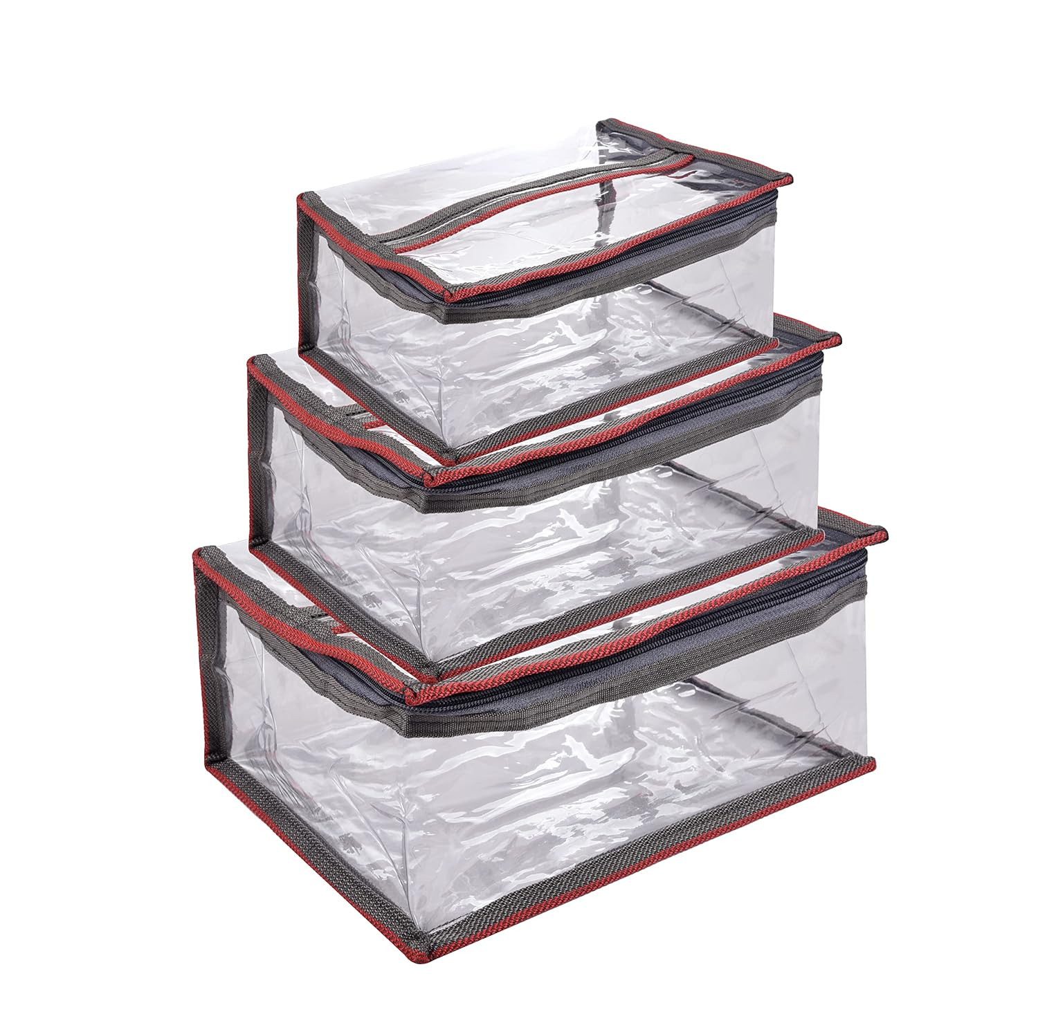 Kuber Industries Toiletry kit|PVC Laminated Travel Cosmetic kit|Transparent Matty Border Makeup kit with Handle|Set of 3 (Gray)