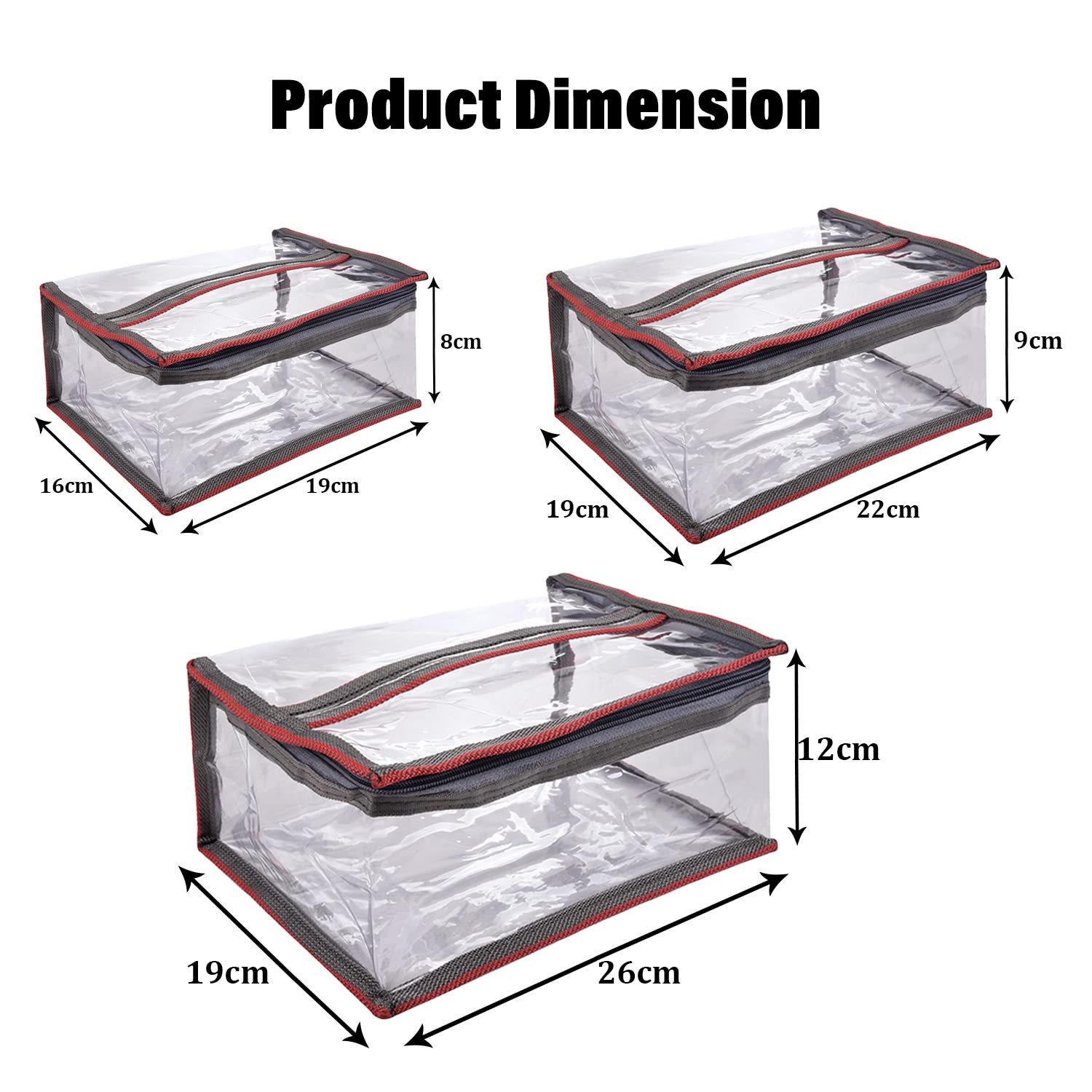 Kuber Industries Toiletry kit|PVC Laminated Travel Cosmetic kit|Transparent Matty Border Makeup kit with Handle|Set of 3 (Gray)