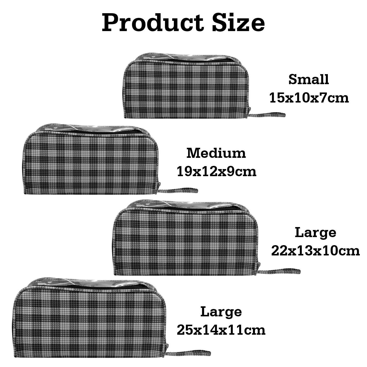 Kuber Industries Toiletry Organizer|4 Piece Vanity & Cosmetic Pouch Set|PVC Check Print Transparent Travel Organizer with Handle for Men & Women (Gray)