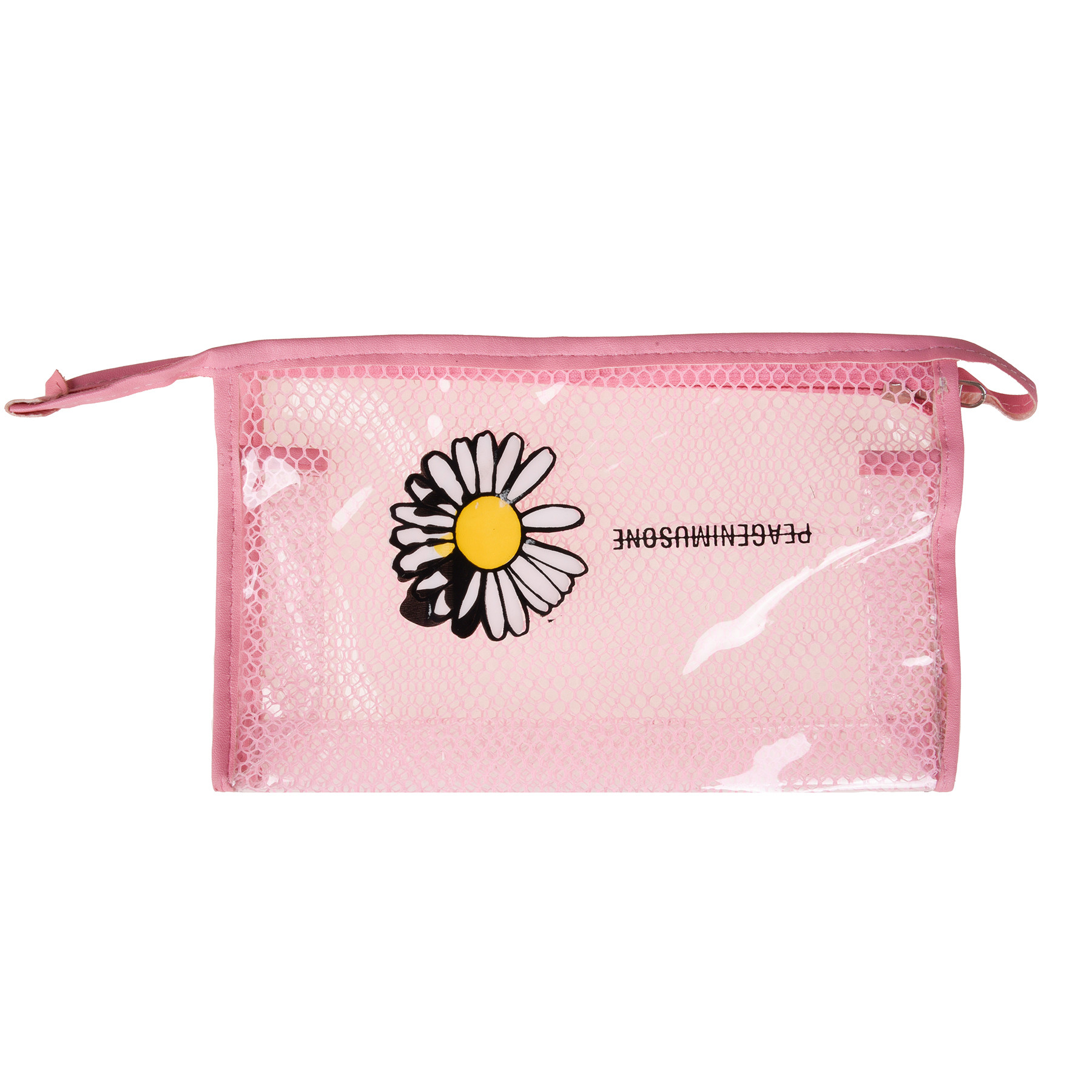 Kuber Industries Toiletry Pouch  Cosmetic Makeup Pouch  Vanity Pouch for Woman  Makeup Accessories Pouch  Transparent Net Pouch  Sunflower-Cosmetic Pouch  Pink