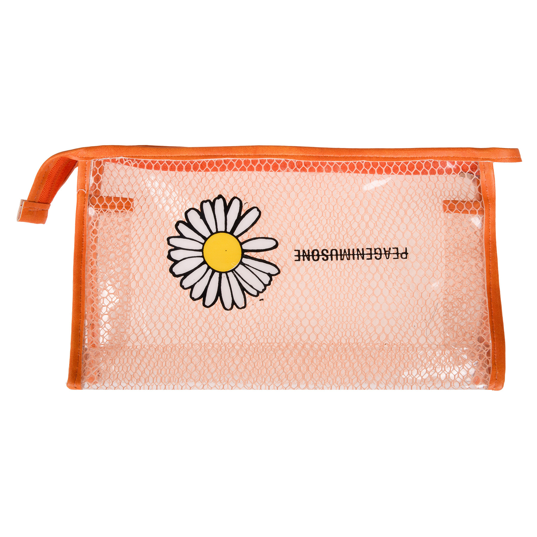 Kuber Industries Toiletry Pouch  Cosmetic Makeup Pouch  Vanity Pouch for Woman  Makeup Accessories Pouch  Transparent Net Pouch  Sunflower-Cosmetic Pouch  Orange