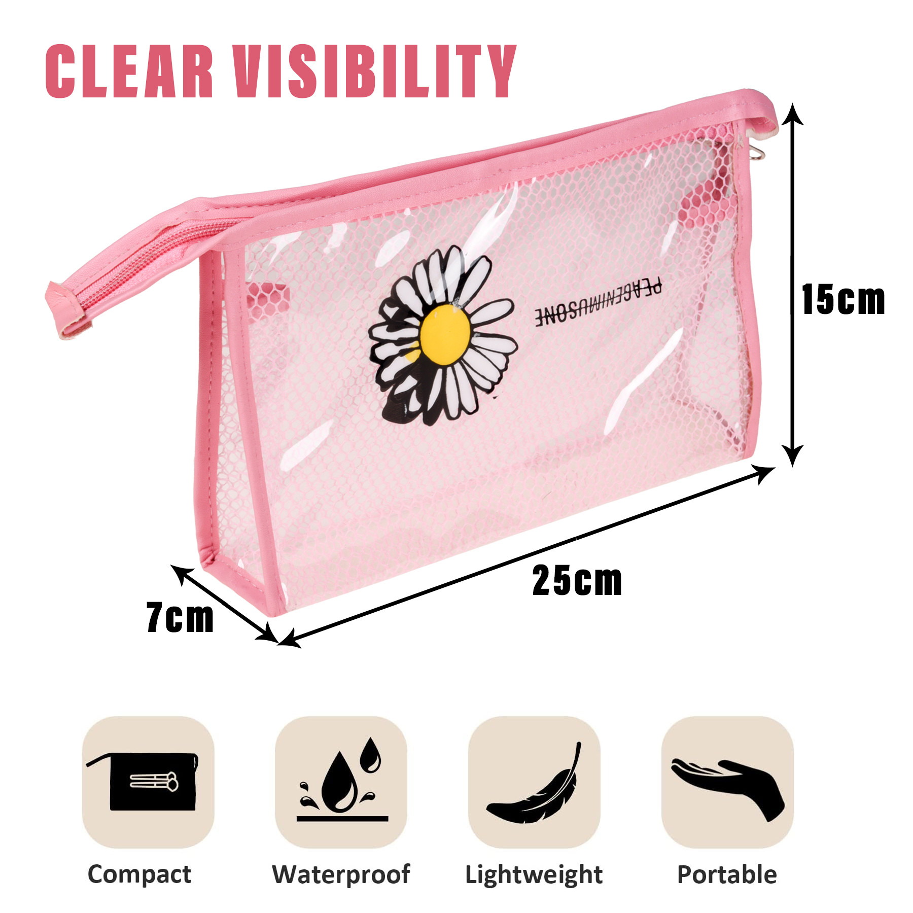 Kuber Industries Toiletry Pouch | Cosmetic Makeup Pouch | Vanity Pouch for Woman | Makeup Accessories Pouch | Transparent Net Pouch | Sunflower-Cosmetic Pouch | Pink