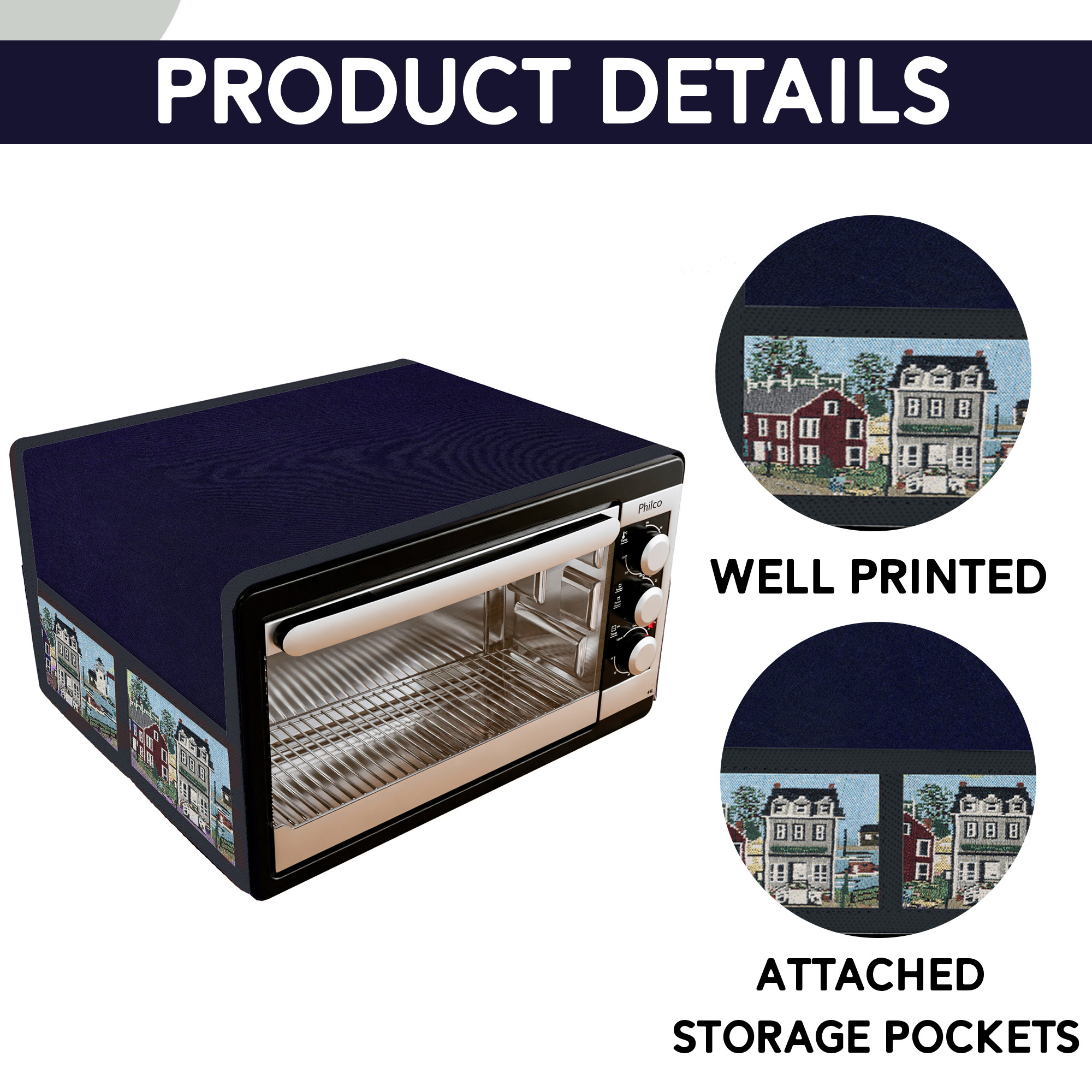 Kuber Industries Top Microwave Cover With 4 Storage Pockets  Otg Oven Accessories for Durable  Dustroof Kitchen Decor  Dark Blue