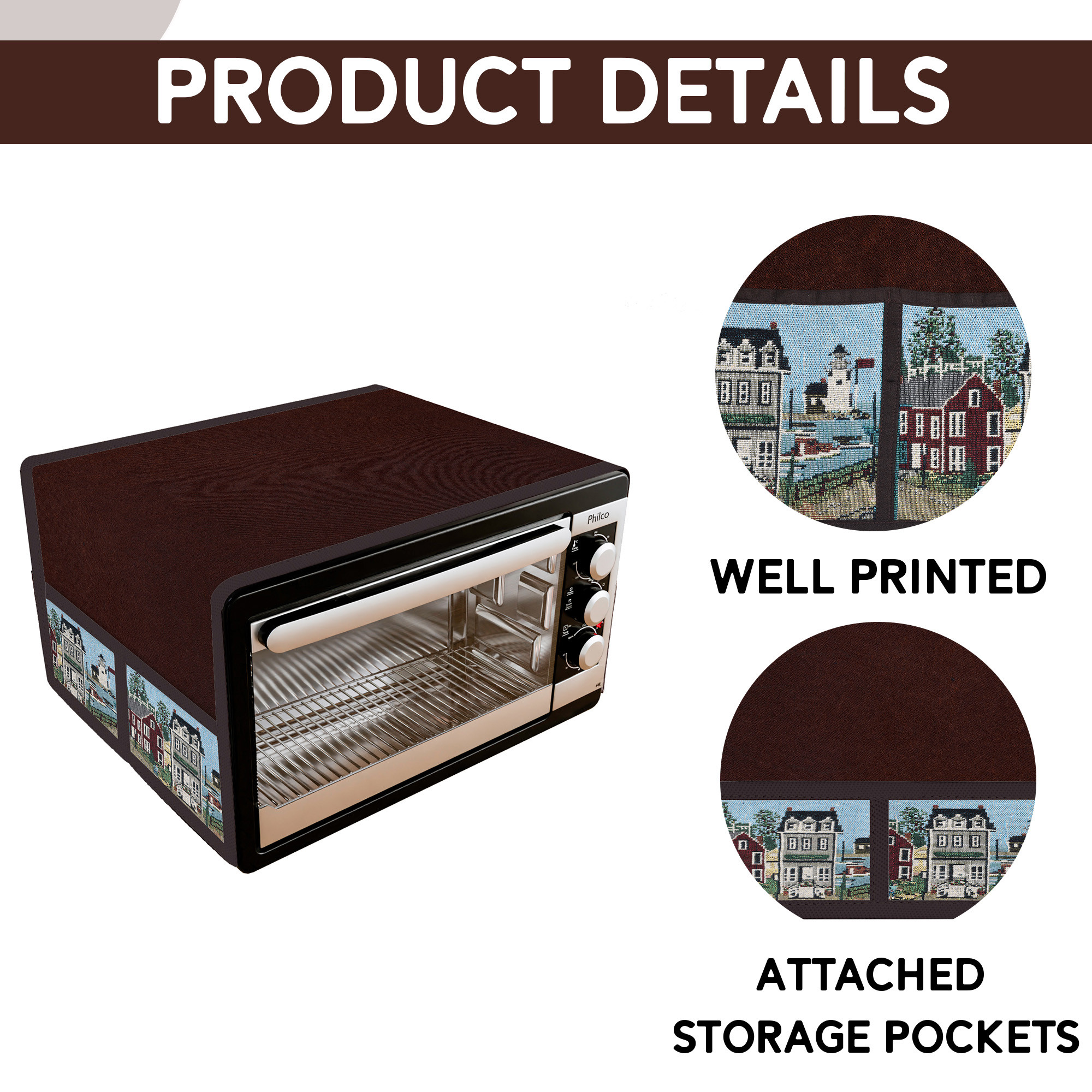 Kuber Industries Top Microwave Cover With 4 Storage Pockets  Otg Oven Accessories for Durable  Dustroof Kitchen Decor  Teddy Brown  Blue