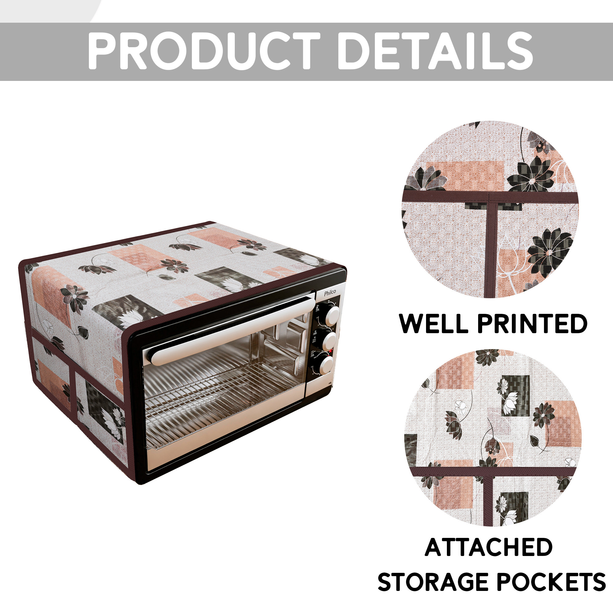 Kuber Industries Top Microwave Cover With 4 Storage Pockets  Otg Oven Accessories for Durable  Dustroof Kitchen Decor  Lotus Cream  Brown