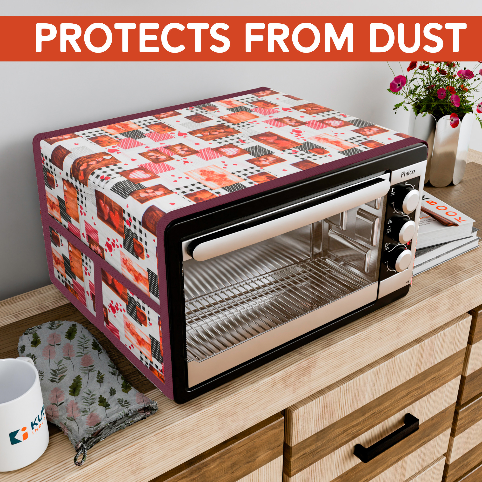 Kuber Industries Top Microwave Cover With 4 Storage Pockets  Otg Oven Accessories for Durable  Dustroof Kitchen Decor  Dil Check White