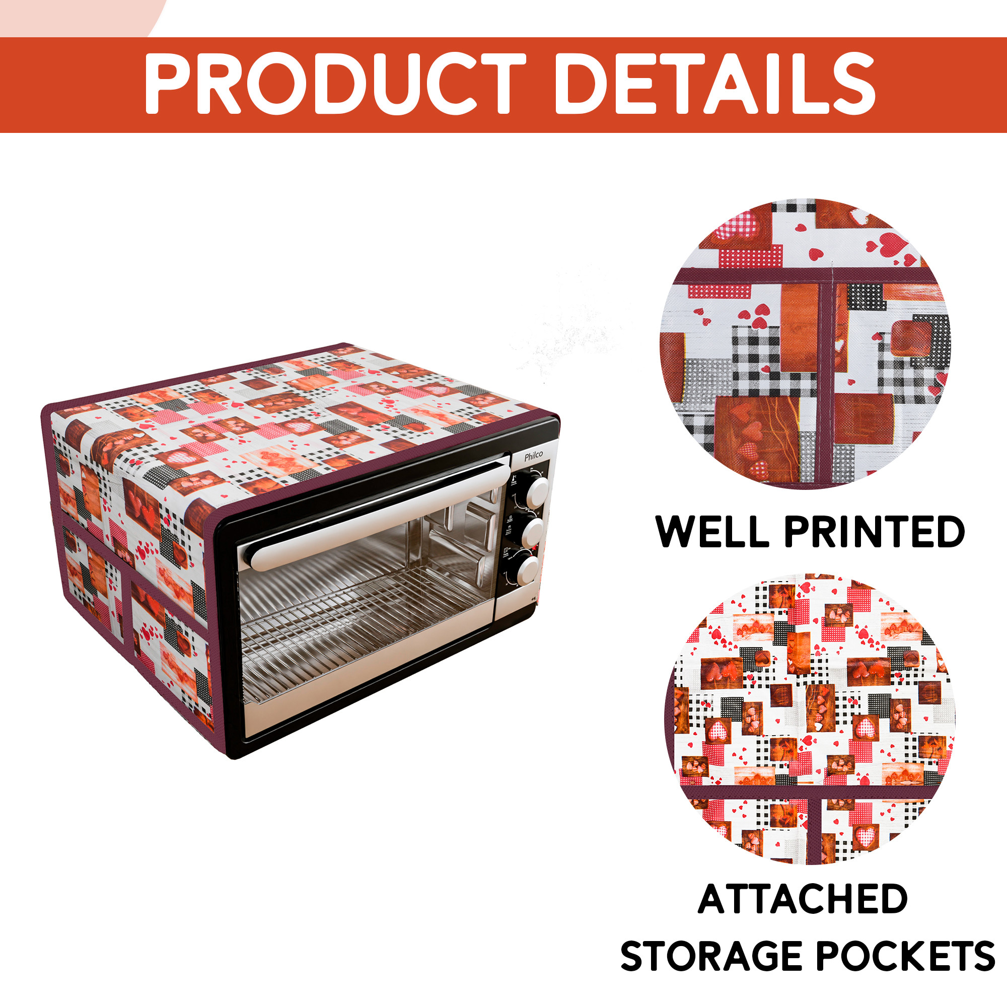 Kuber Industries Top Microwave Cover With 4 Storage Pockets  Otg Oven Accessories for Durable  Dustroof Kitchen Decor  Dil Check White