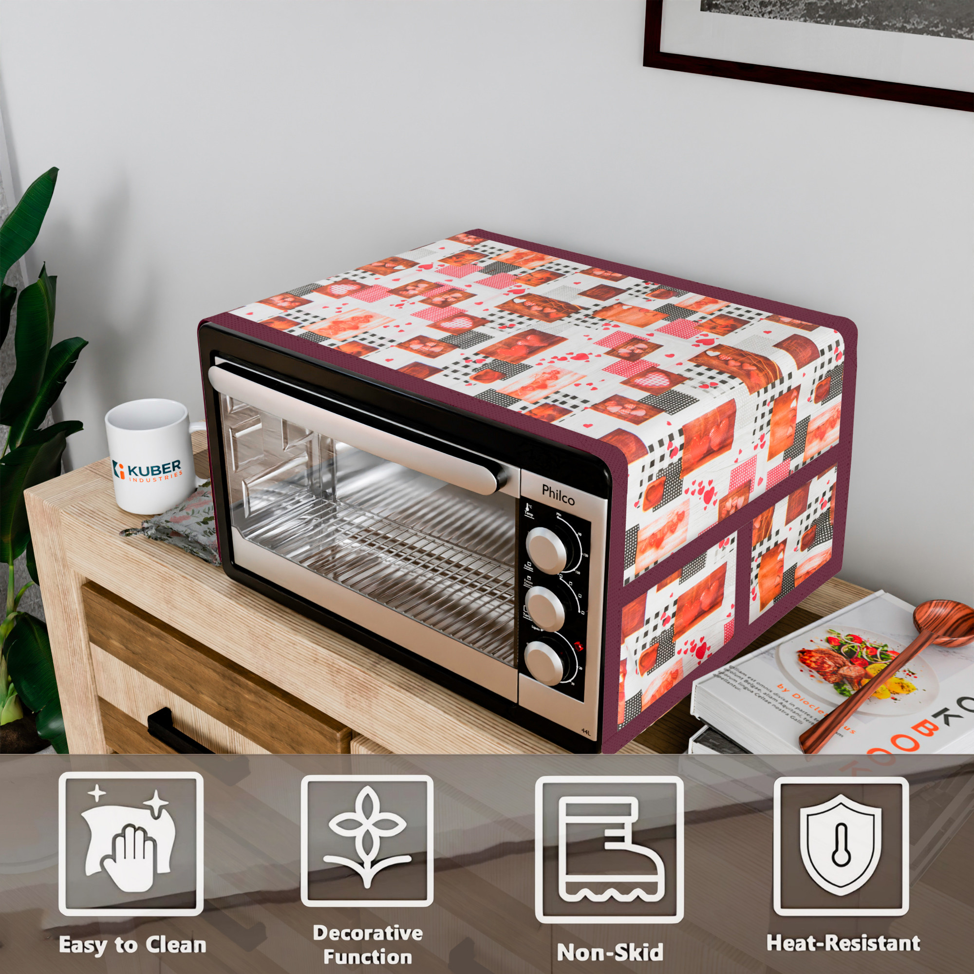 Kuber Industries Top Microwave Cover With 4 Storage Pockets  Otg Oven Accessories for Durable  Dustroof Kitchen Decor  Dil Check White