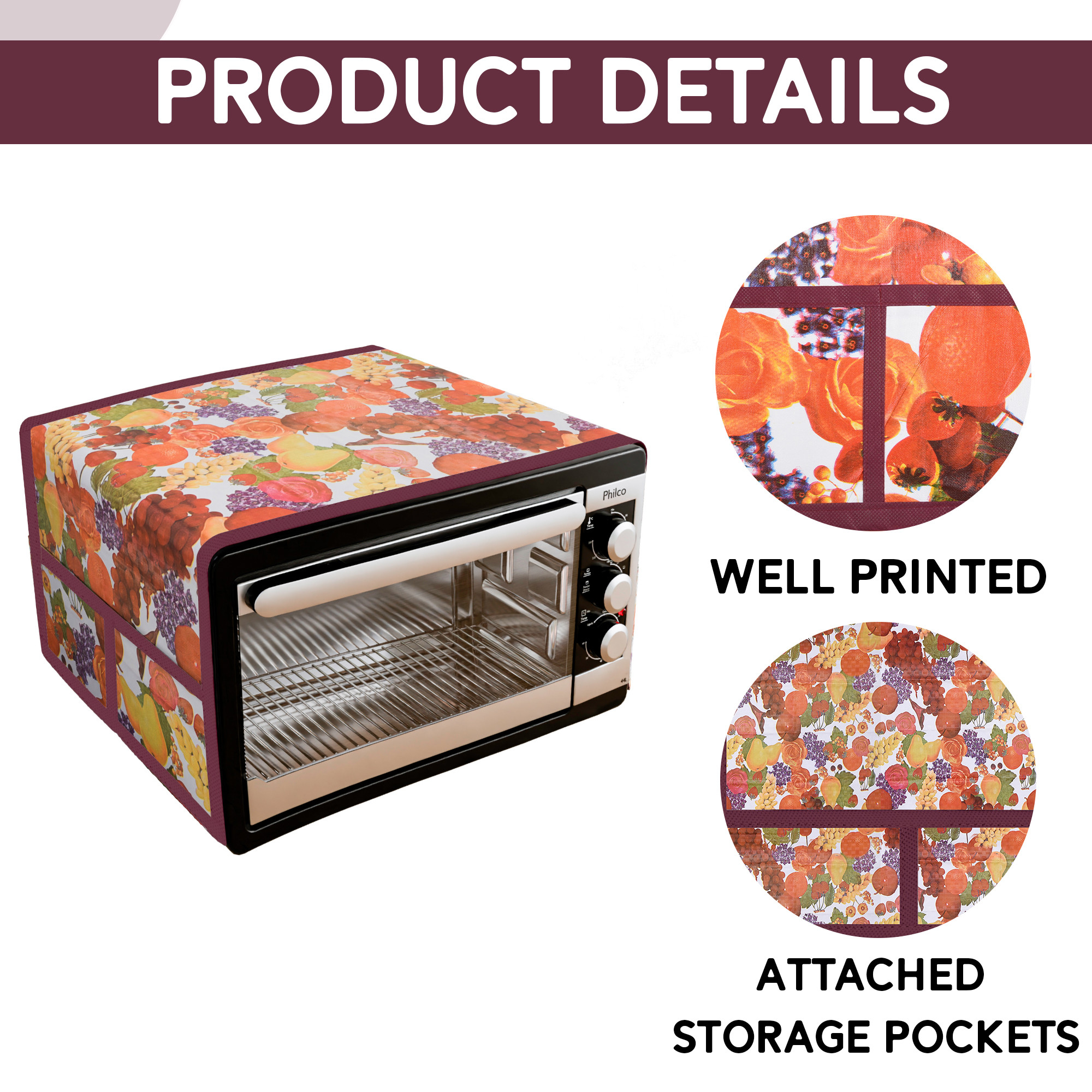Kuber Industries Top Microwave Cover With 4 Storage Pockets  Otg Oven Accessories for Durable  Dustroof Kitchen Decor  Fruits Print - Colorful