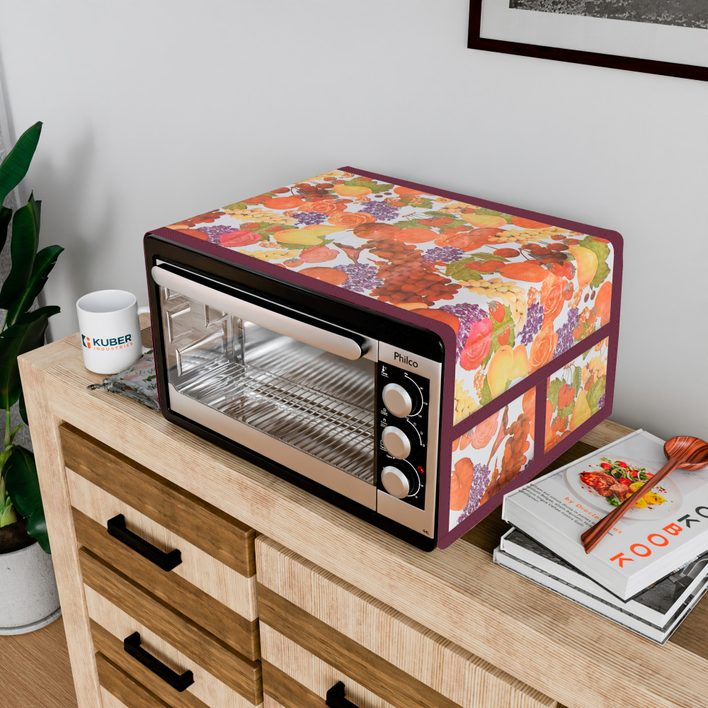 Image of Kuber Industries Top Microwave Cover With 4 Storage Pockets | Otg Oven Accessories for Durable &amp; Dustroof Kitchen Decor | Fruits Print - Colorful
