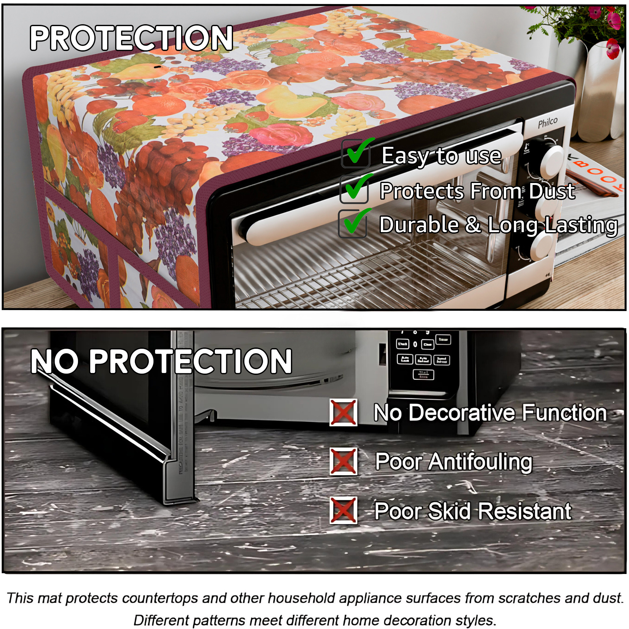 Kuber Industries Top Microwave Cover With 4 Storage Pockets  Otg Oven Accessories for Durable  Dustroof Kitchen Decor  Fruits Print - Colorful