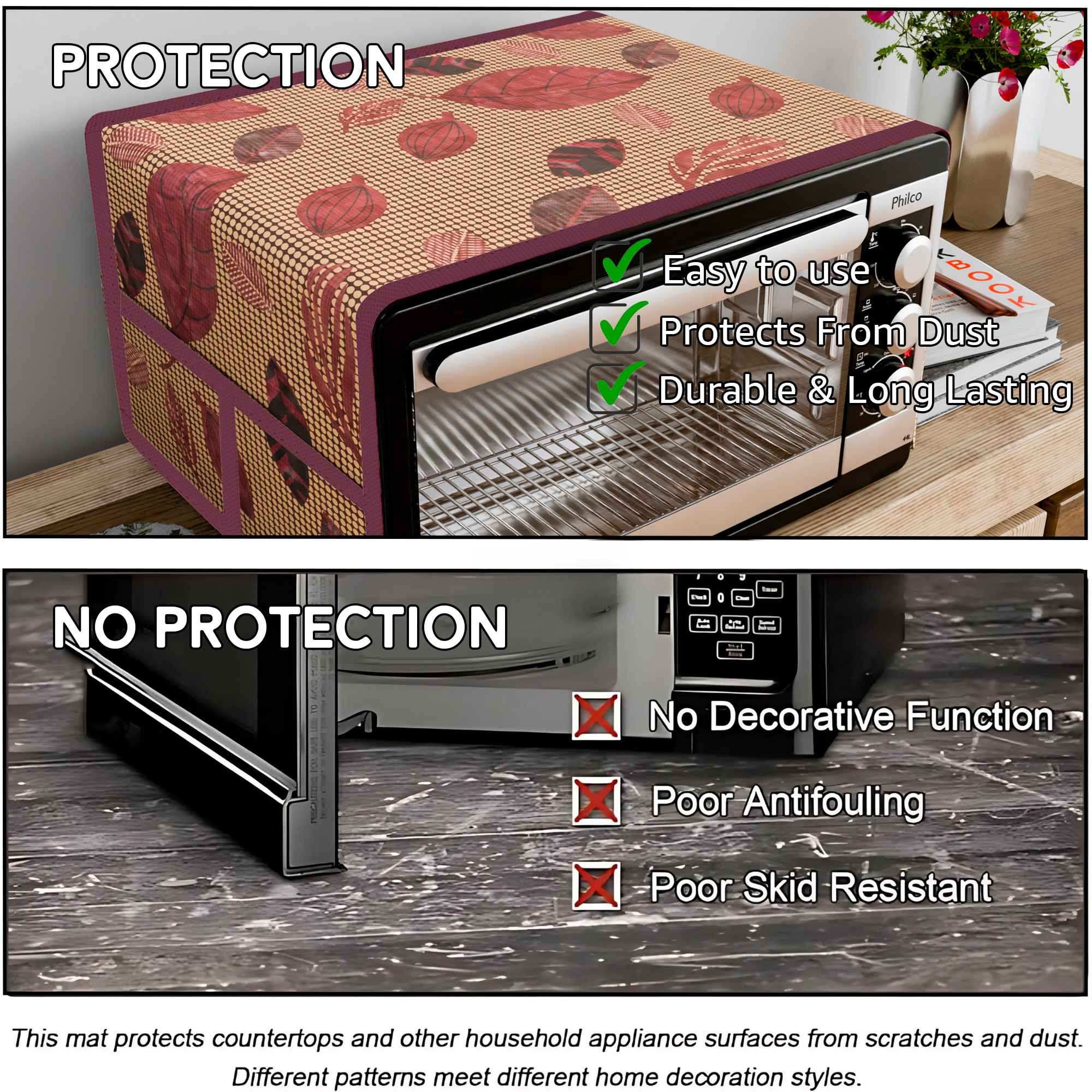 Kuber Industries Top Microwave Cover With 4 Storage Pockets  Otg Oven Accessories for Durable  Dustroof Kitchen Decor  Leaf Red  Black