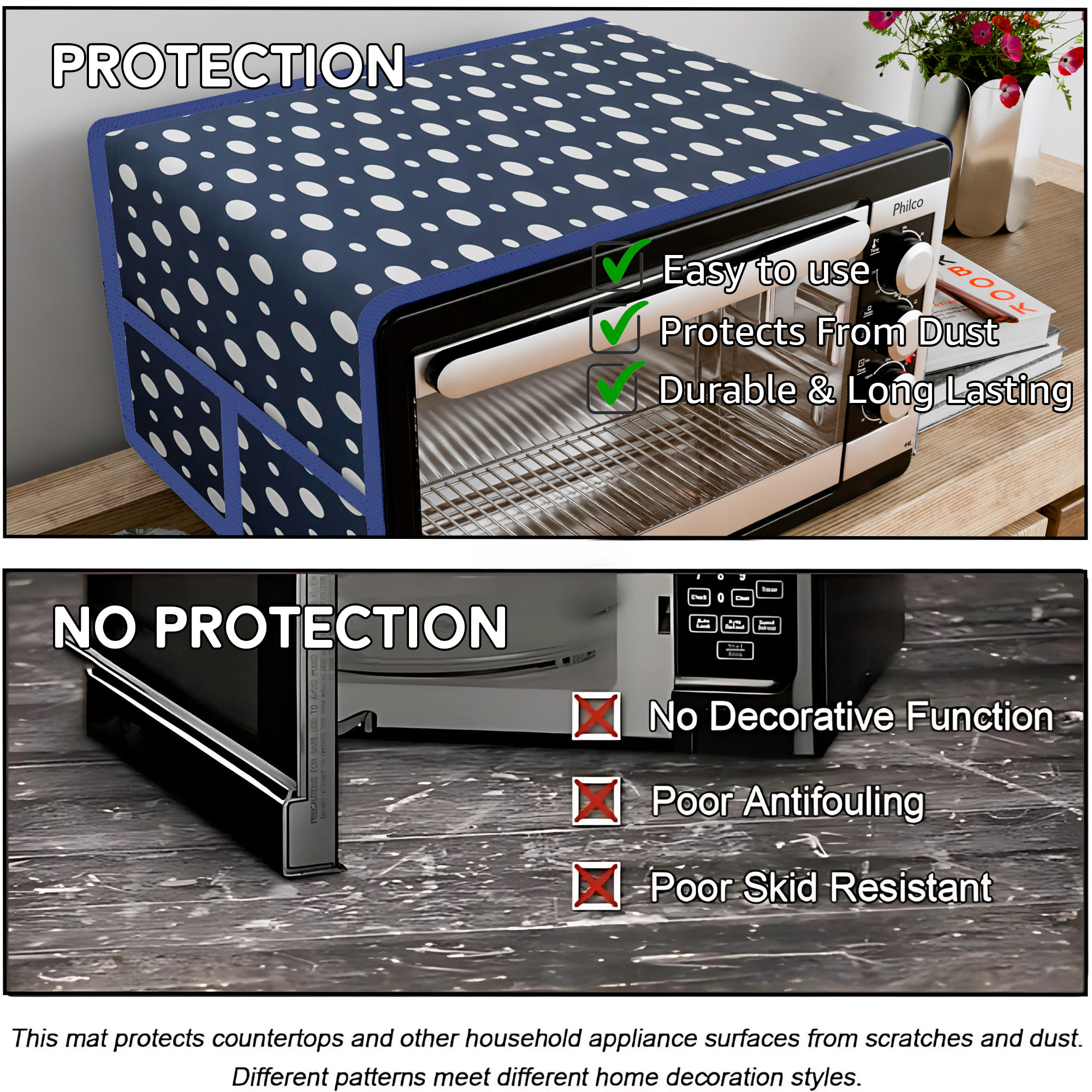 Kuber Industries Top Microwave Cover With 4 Storage Pockets  Otg Oven Accessories for Durable  Dustroof Kitchen Decor  Dots Blue  White