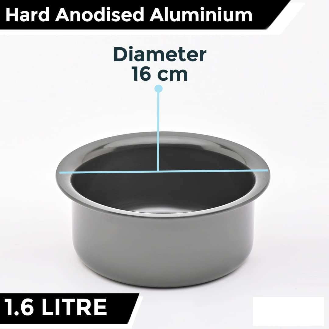 Kuber Industries Tope | Hard Anodized Patila | Non-Stick Tope | Heat Surround Cooking | Stove & Induction Cookware | Extra Deep Tope | Tope Kitchen Orgainzer | 1.6 Ltr | Silver