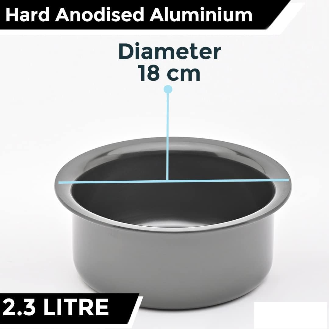 Kuber Industries Tope | Hard Anodized Patila | Non-Stick Tope | Heat Surround Cooking | Stove & Induction Cookware | Extra Deep Tope | Tope Kitchen Orgainzer | 2.3 Ltr | Silver