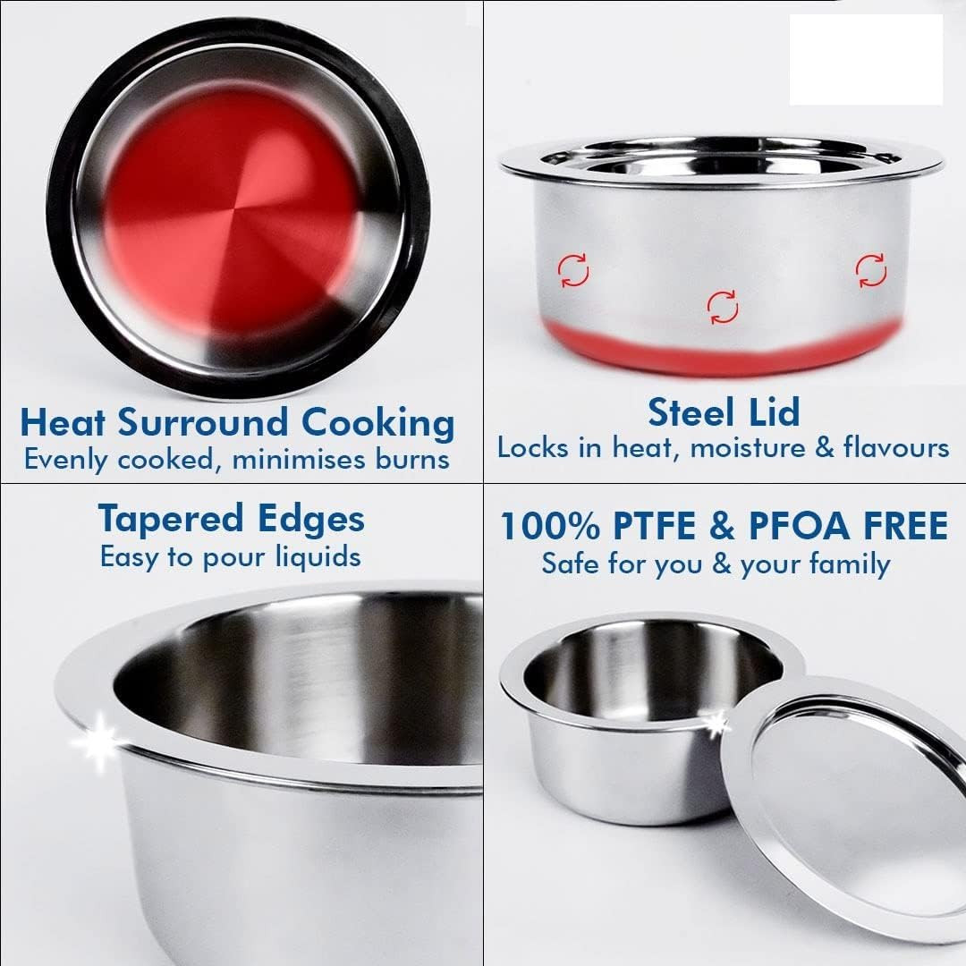 Kuber Industries Tope With Lid | Hard Anodized Patila | Triply Non-Stick Tope | Heat Surround Cooking | Stove & Induction Cookware | Extra Deep Tope | 1.5 Ltr | Silver