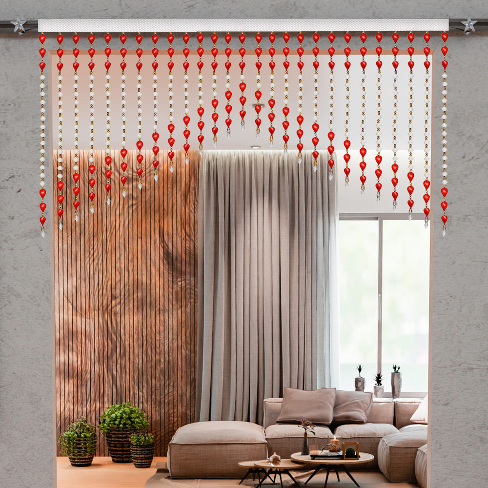 Image of Kuber Industries Toran | Beads Bandarwal Toran | Bandarwal for Home Décor | Diwali Door Toran | Wall Hanging Bandarwal for Pooja Room | Red Chips Toran | White