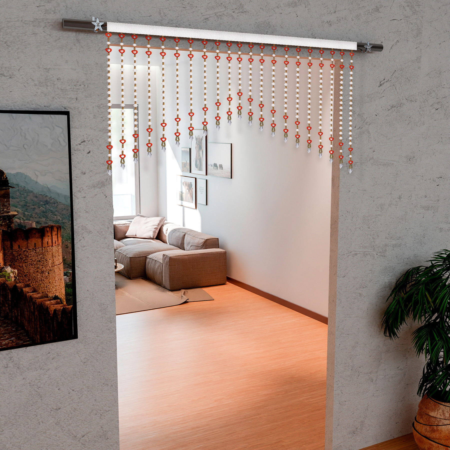 Kuber Industries Toran  Beads Bandarwal Toran  Bandarwal for Home Dcor  Diwali Door Toran  Wall Hanging Bandarwal for Pooja Room  Red Heart Toran  White