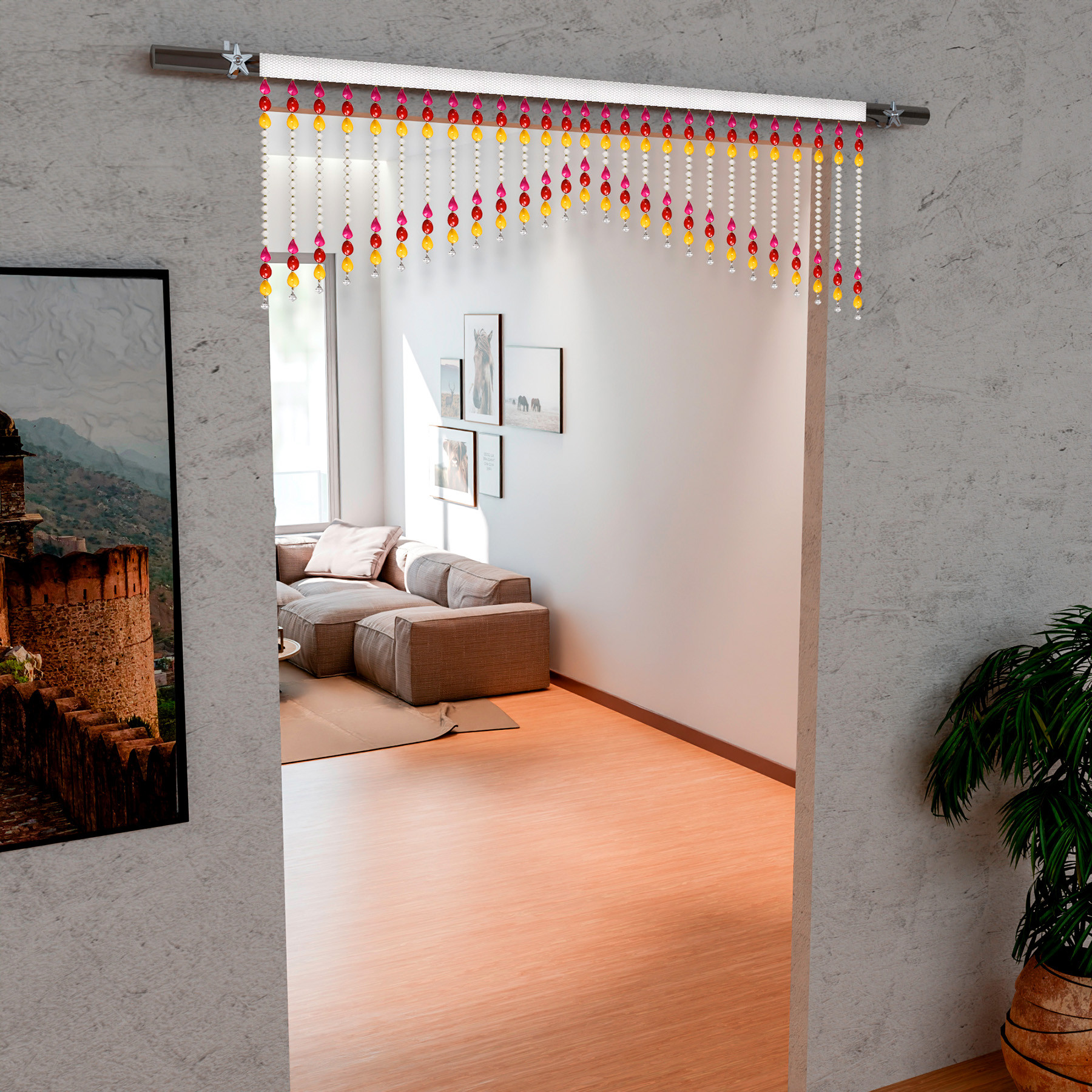 Kuber Industries Toran  Beads Bandarwal Toran  Bandarwal for Home Dcor  Diwali Door Toran  Wall Hanging Bandarwal for Pooja Room  Multi Chips Toran  White