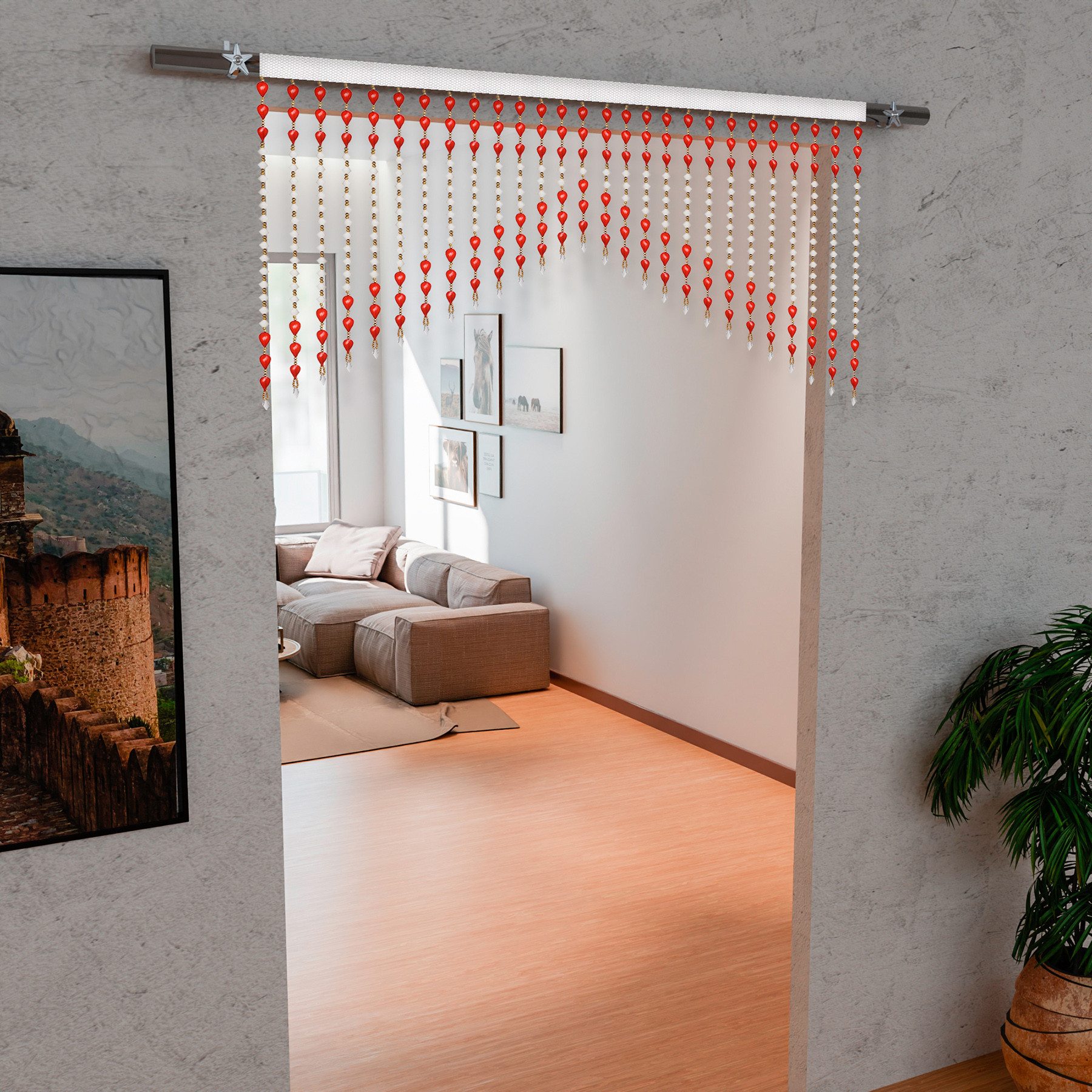 Kuber Industries Toran  Beads Bandarwal Toran  Bandarwal for Home Dcor  Diwali Door Toran  Wall Hanging Bandarwal for Pooja Room  Red Chips Toran  White