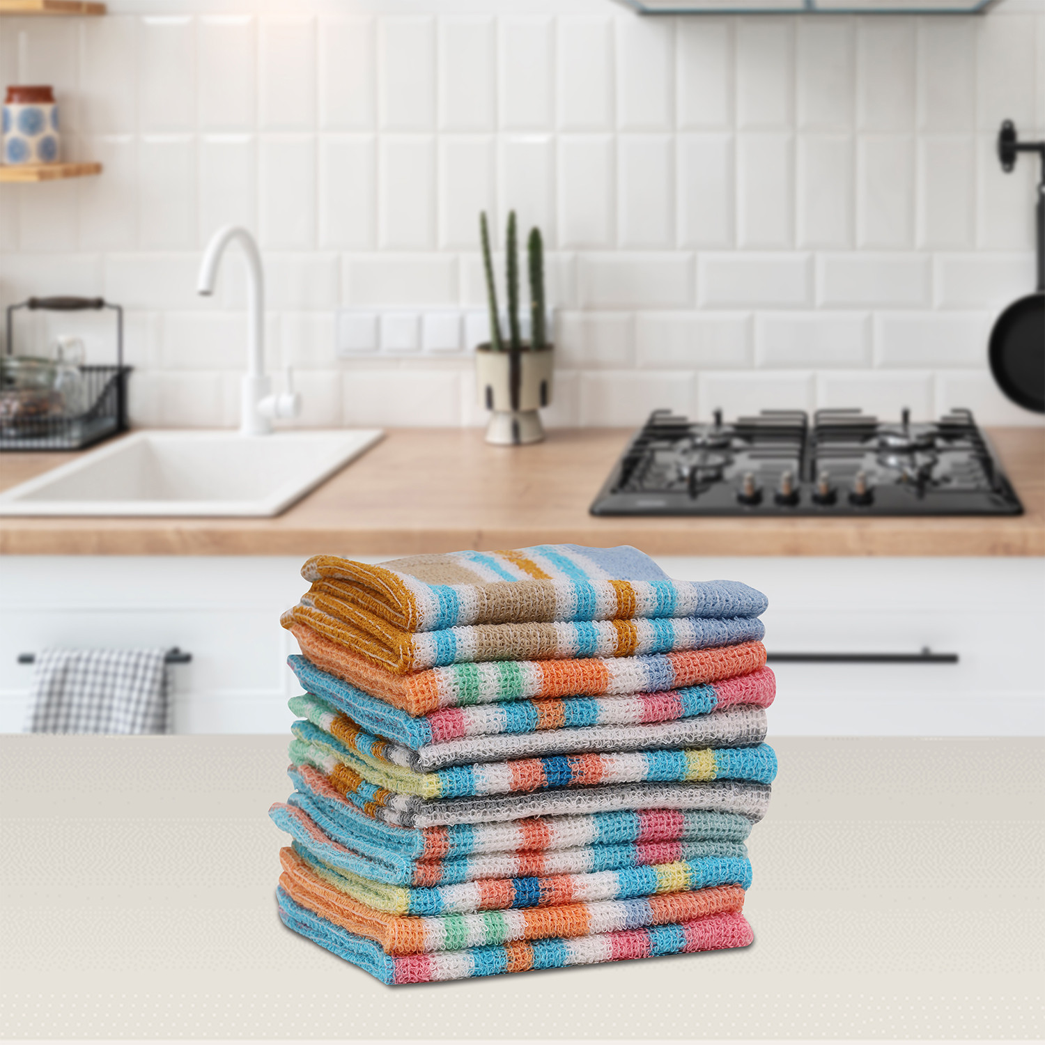 Kuber Industries Towel Handkerchief | Cotton Face Towel | Face Towel | Sweat Absorbent Handkerchief | Unisex Multi Lining Hanky | Face Towel Hankies | Set of 6 | Multicolor