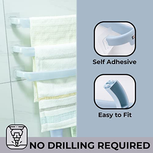 Kuber Industries Towel Hanger for Bathroom | Wall Mounted Cloth Hanger | Self-Adhesive DIY Installation | Bathroom & Kitchen Organizer| Pack of 3 | Blue Towel Rack | Space-Saving Hanging Solution