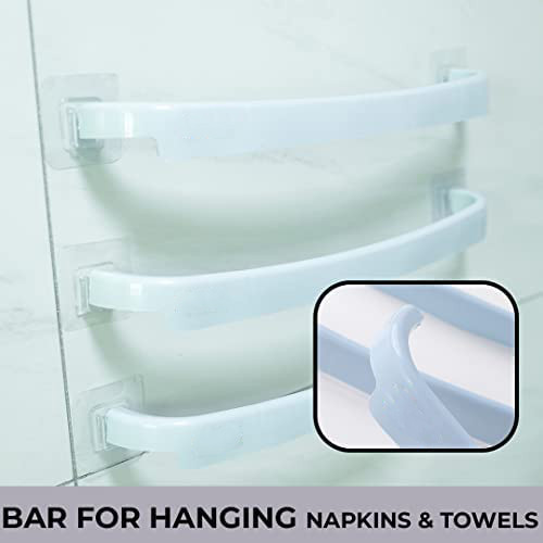 Kuber Industries Towel Hanger for Bathroom | Wall Mounted Cloth Hanger | Self-Adhesive DIY Installation | Bathroom & Kitchen Organizer| Pack of 3 | Blue Towel Rack | Space-Saving Hanging Solution
