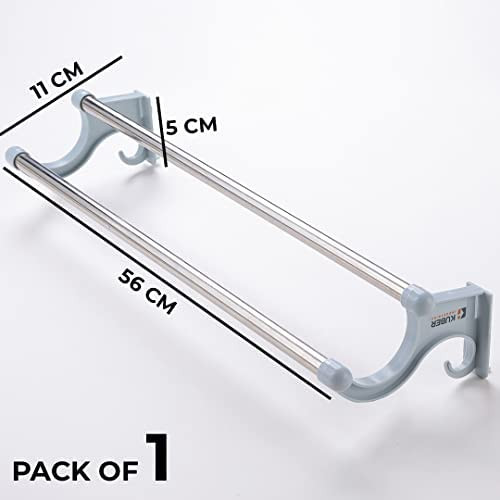 Kuber Industries Towel Hanger for Bathroom|Wall Mounted Cloth Hanger|Multipurpose Cloth & Napkin Holder|Stainless Steel & PP|Self-Adhesive DIY Installation|Bathroom & Kitchen Organizer|FJ-07|Grey
