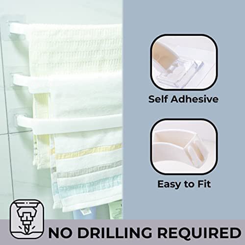 Kuber Industries Towel Hanger for Bathroom|Wall Mounted Cloth Hanger|Multipurpose Cloth & Napkin Holder|Premium PP Material|Self-Adhesive DIY Installation|Pack of 3|White