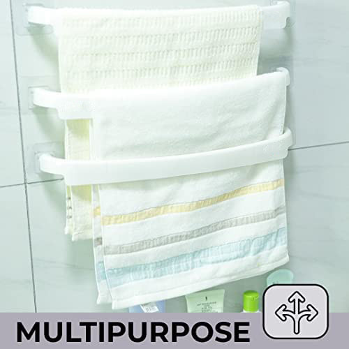 Kuber Industries Towel Hanger for Bathroom|Wall Mounted Cloth Hanger|Multipurpose Cloth & Napkin Holder|Premium PP Material|Self-Adhesive DIY Installation|Pack of 3|White