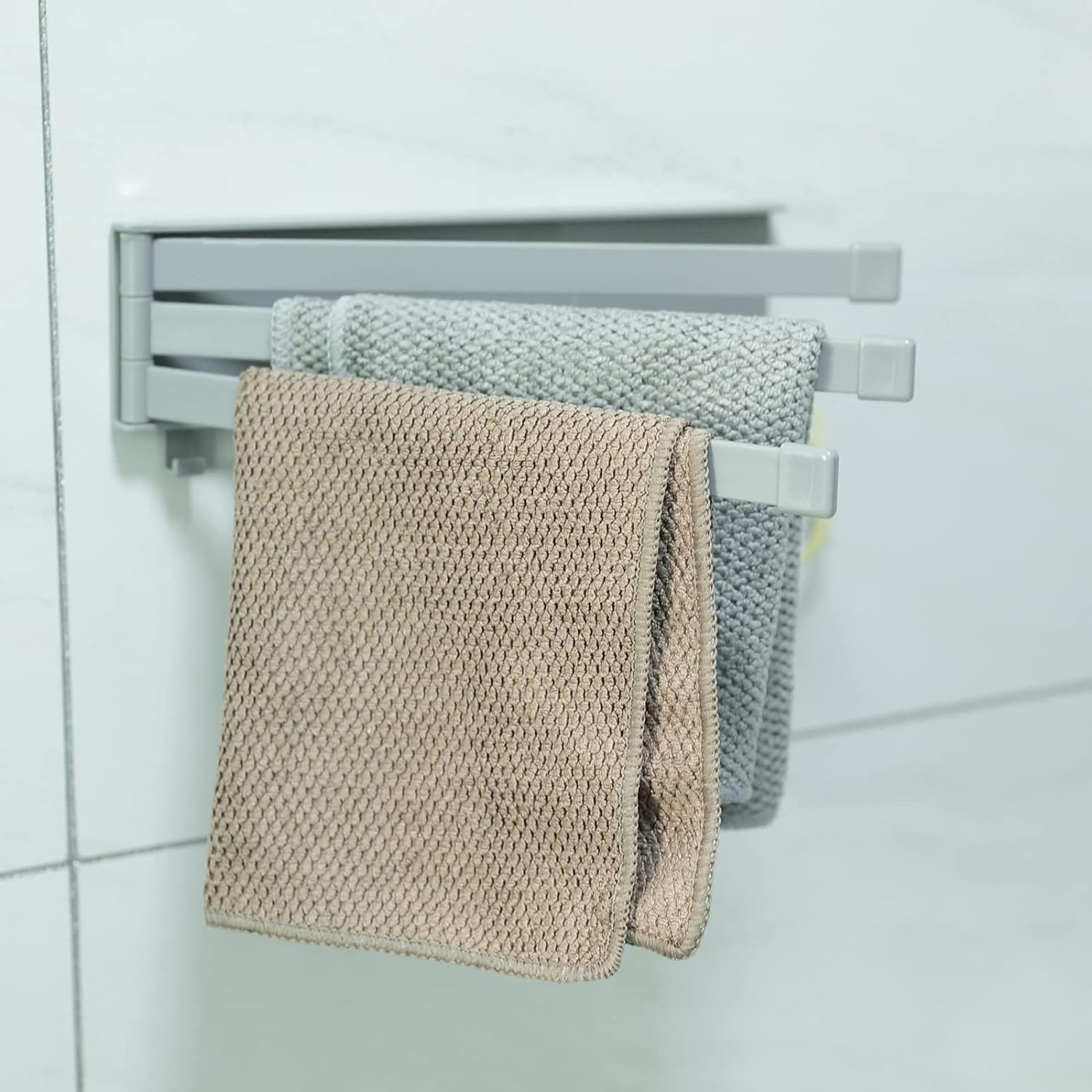 Kuber Industries Towel Holder Set|3 180 Degree Rotation Bars|Premium Quality PP|Self-Adhesive DIY Installation|Multi-Purpose Bathroom & Kitchen Towel Holder|Minimalist Bathroom Accessories|A3027|Grey