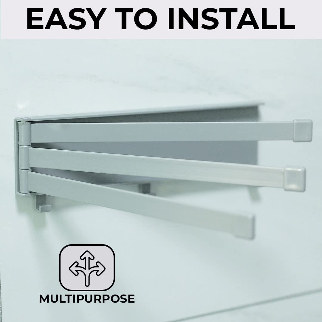 Kuber Industries Towel Holder Set|3 180 Degree Rotation Bars|Premium Quality PP|Self-Adhesive DIY Installation|Multi-Purpose Bathroom & Kitchen Towel Holder|Minimalist Bathroom Accessories|A3027|Grey