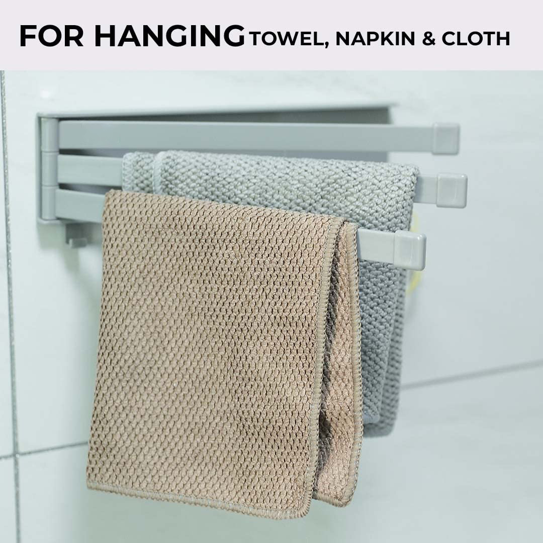 Kuber Industries Towel Holder Set|3 180 Degree Rotation Bars|Premium Quality PP|Self-Adhesive DIY Installation|Multi-Purpose Bathroom & Kitchen Towel Holder|Minimalist Bathroom Accessories|A3027|Grey