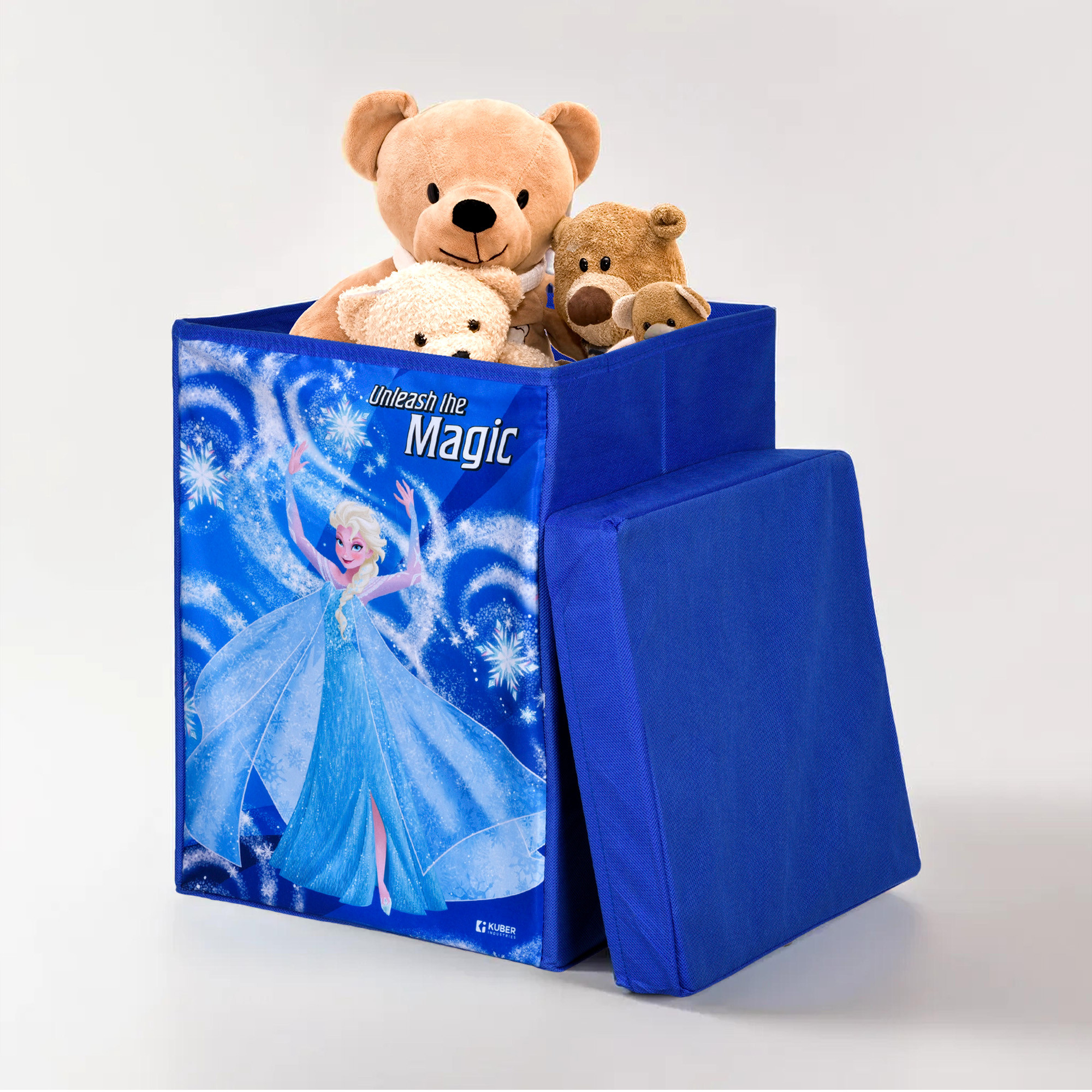 Kuber Industries Toy Storage Box | Laundry Basket for Toys | Folding Laundry Basket | Clothes Hamper with Lid & Handles | Storage Basket for Bathroom | Disney Frozen | 60 LTR | Navy Blue